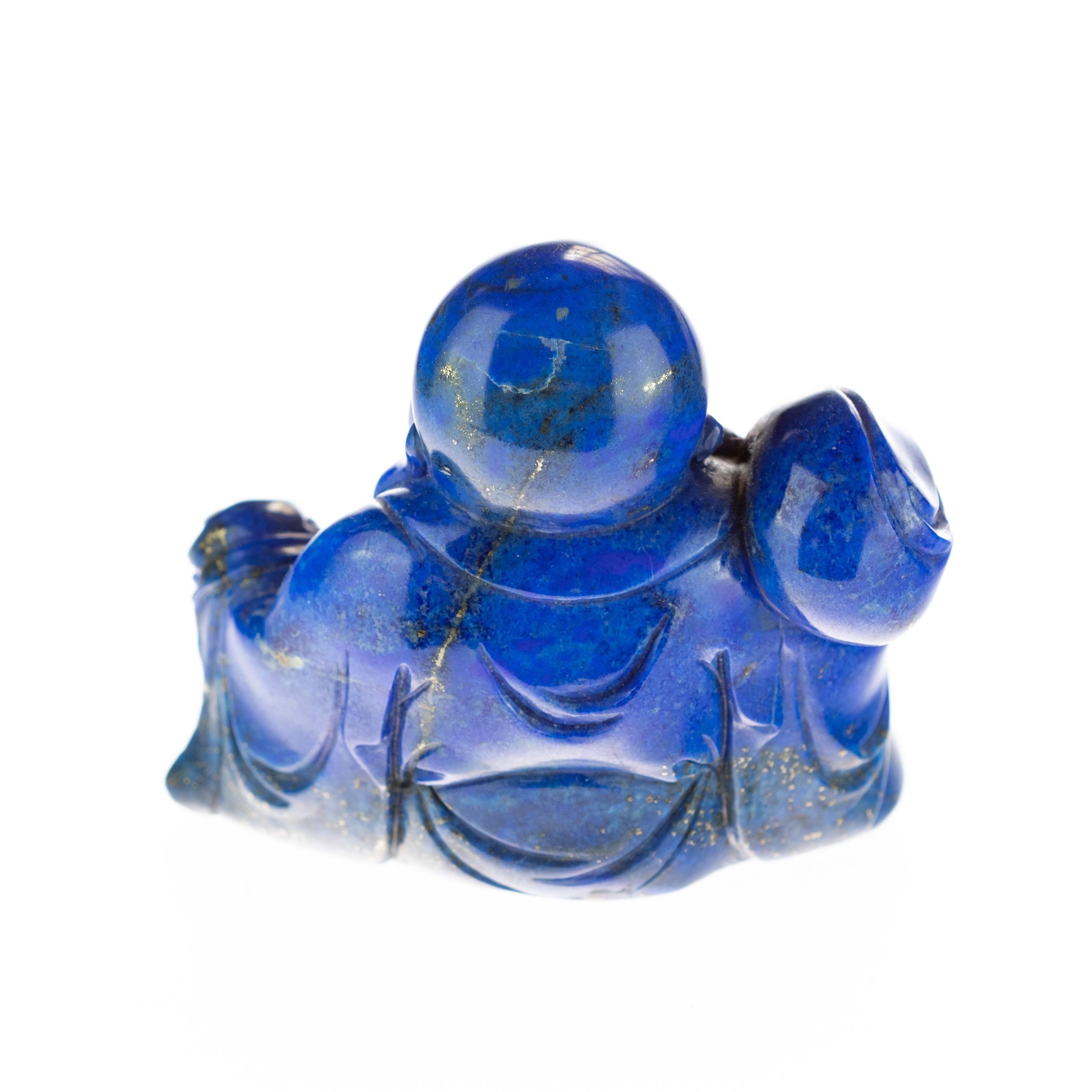 Chinese Export Lapis Lazuli Meditation Buddha Carved Gemstone Asian Art Statue Sculpture For Sale