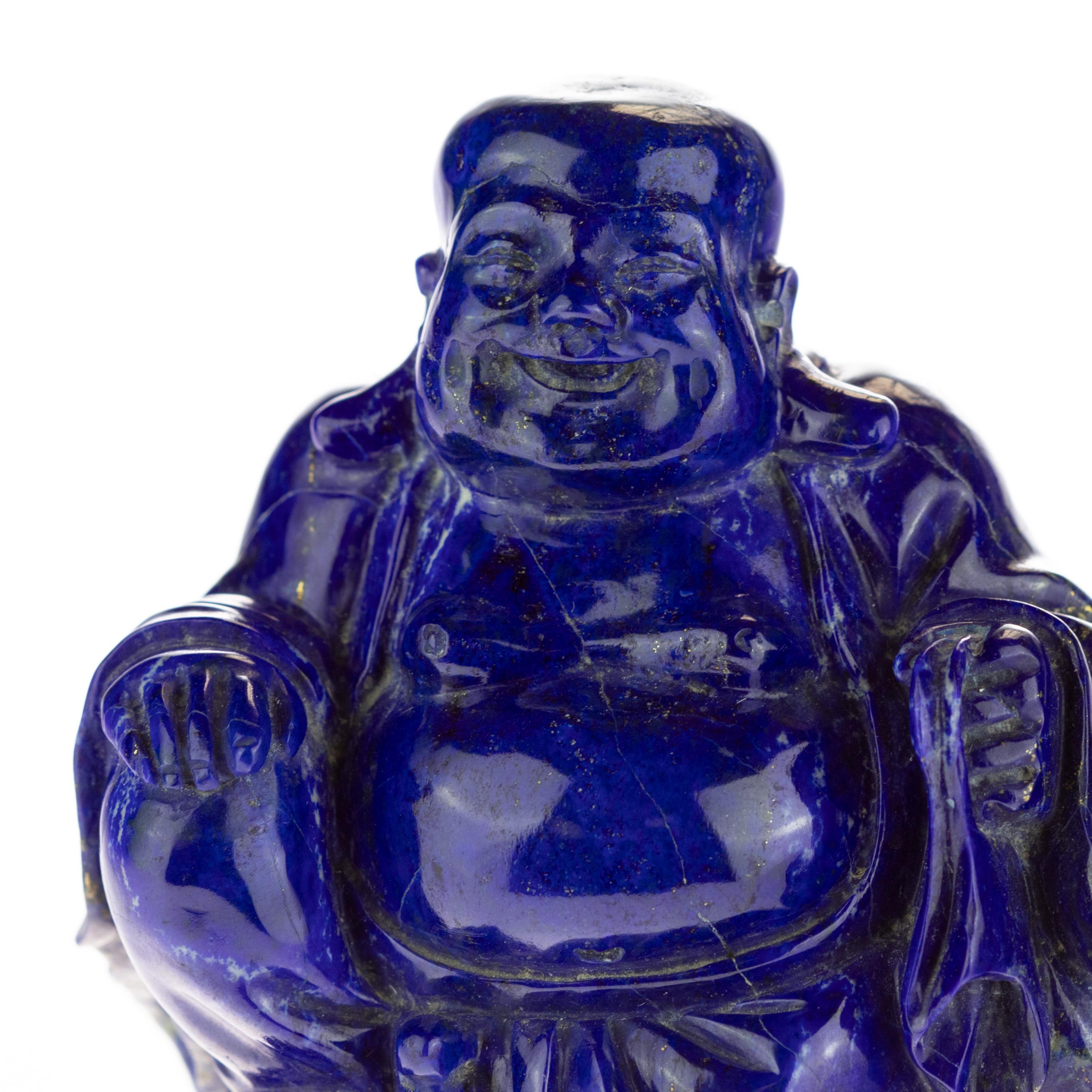 Hand-Carved Lapis Lazuli Meditation Buddha Carved Gemstone Asian Art Statue Sculpture For Sale
