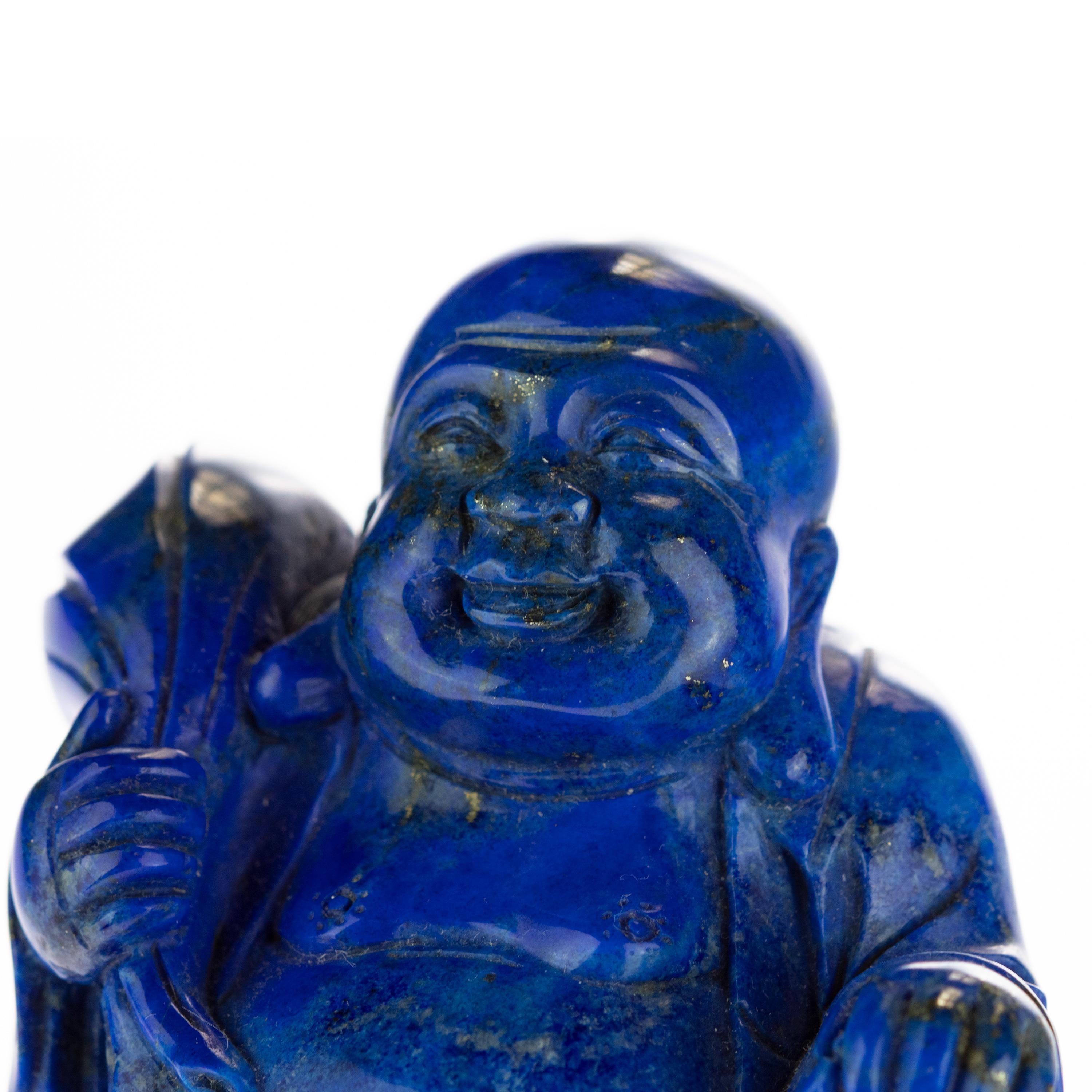 Hong Kong Lapis Lazuli Meditation Buddha Carved Gemstone Asian Art Statue Sculpture For Sale