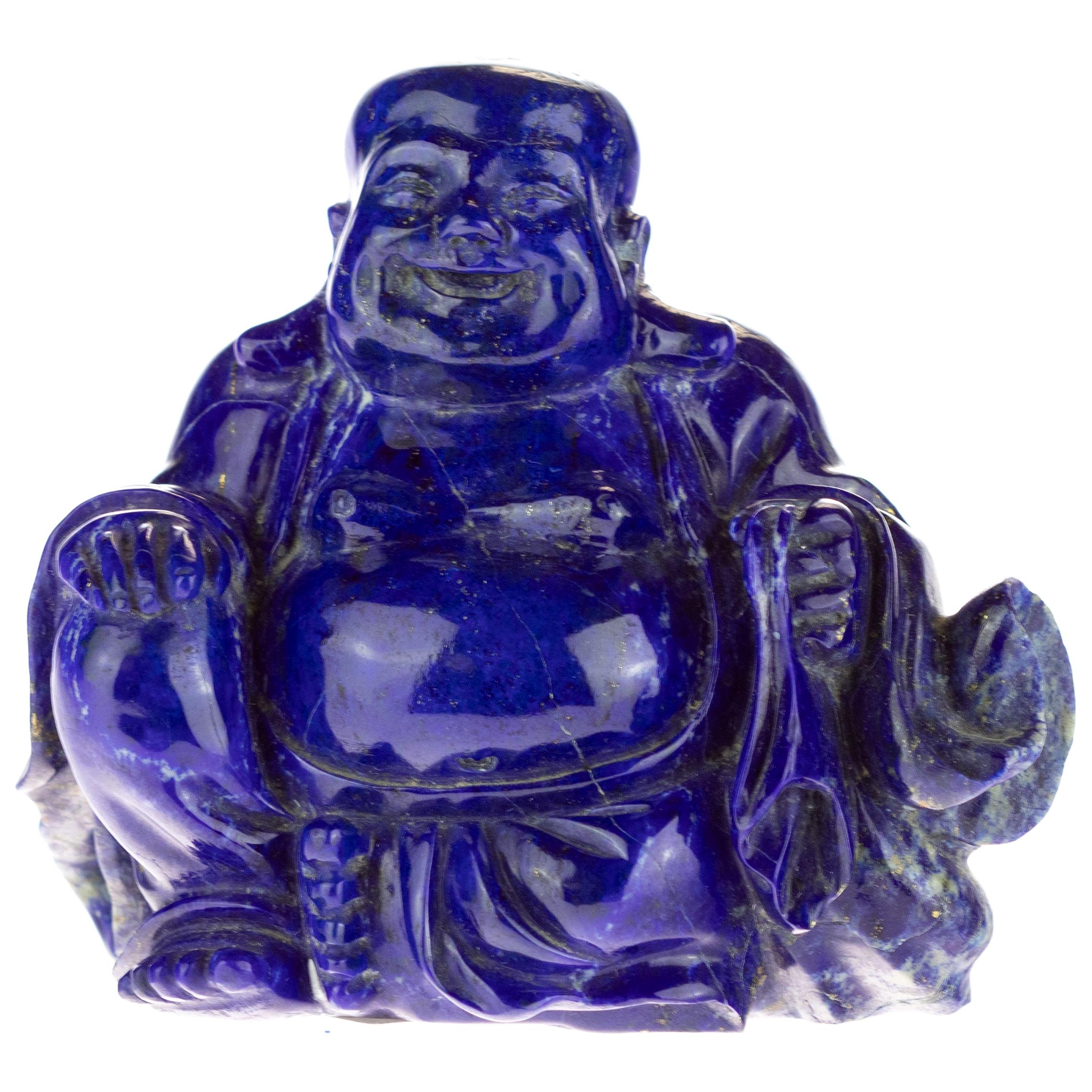 Lapis Lazuli Meditation Buddha Carved Gemstone Asian Art Statue Sculpture For Sale