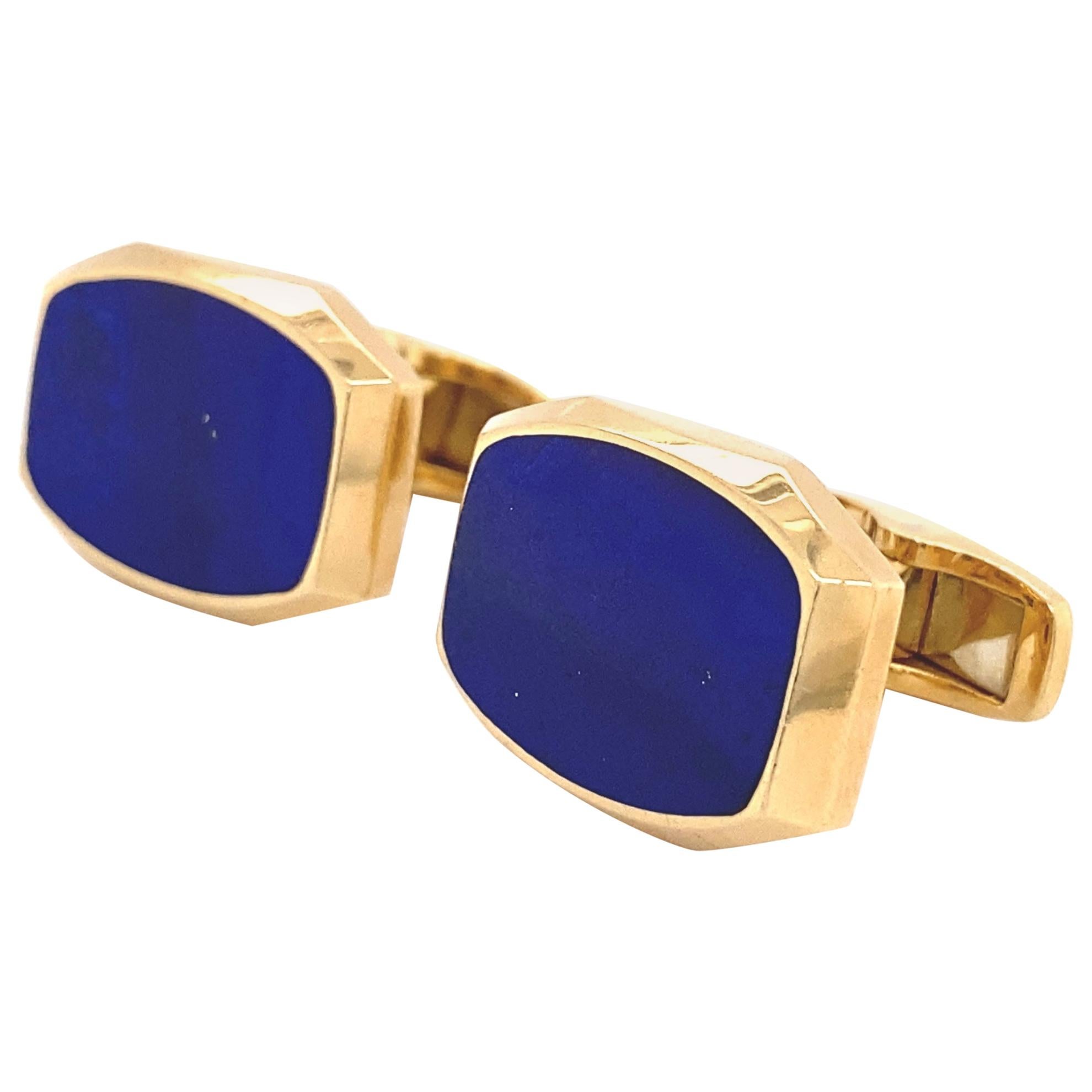 Lapis Lazuli Kurt Wayne Men's Gold Cufflinks Estate Fine Jewelry