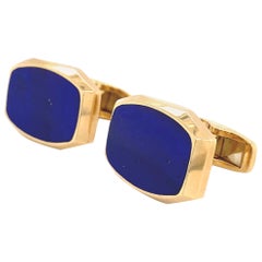 Lapis Lazuli Kurt Wayne Men's Gold Cufflinks Estate Fine Jewelry