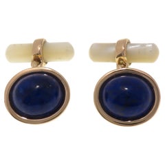 Lapis Lazuli Mother of Pearl 9 Karat Rose Gold Cufflinks Handcrafted in Italy
