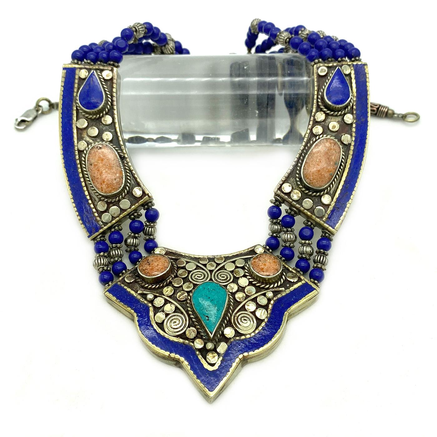 Egyptian Revival Lapis Lazuli Multi-Strand Necklace from Turkey For Sale