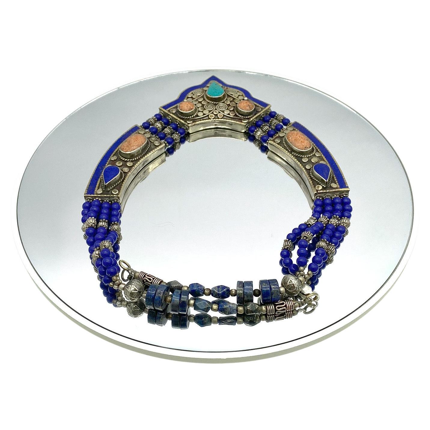 Lapis Lazuli Multi-Strand Necklace from Turkey In Good Condition For Sale In Atlanta, GA