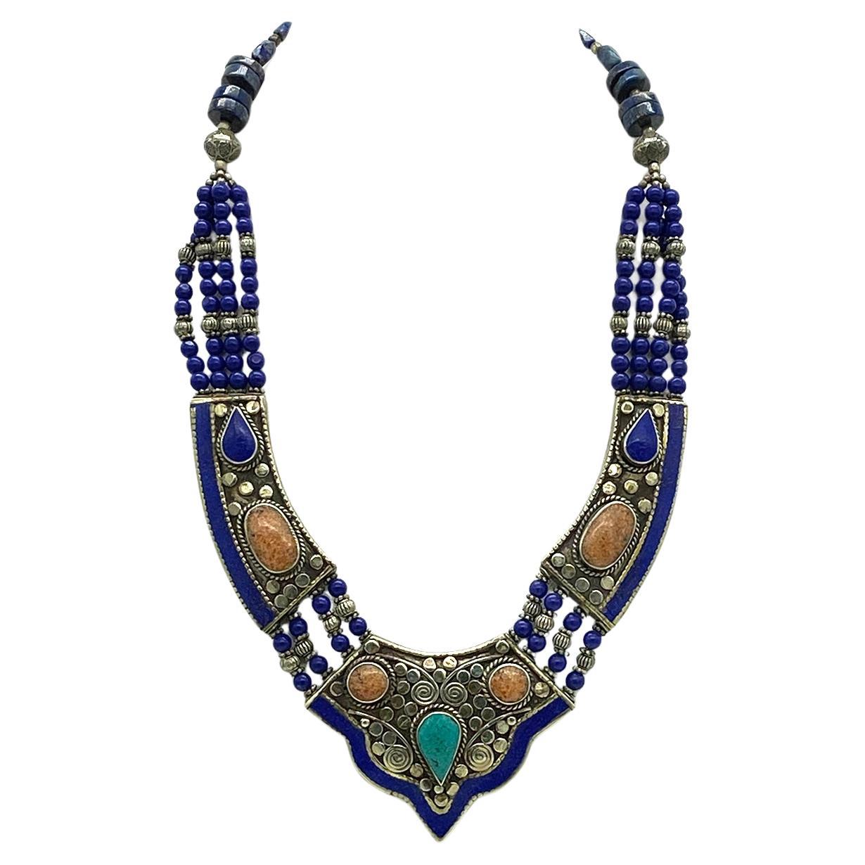 Women's or Men's Lapis Lazuli Multi-Strand Necklace from Turkey For Sale