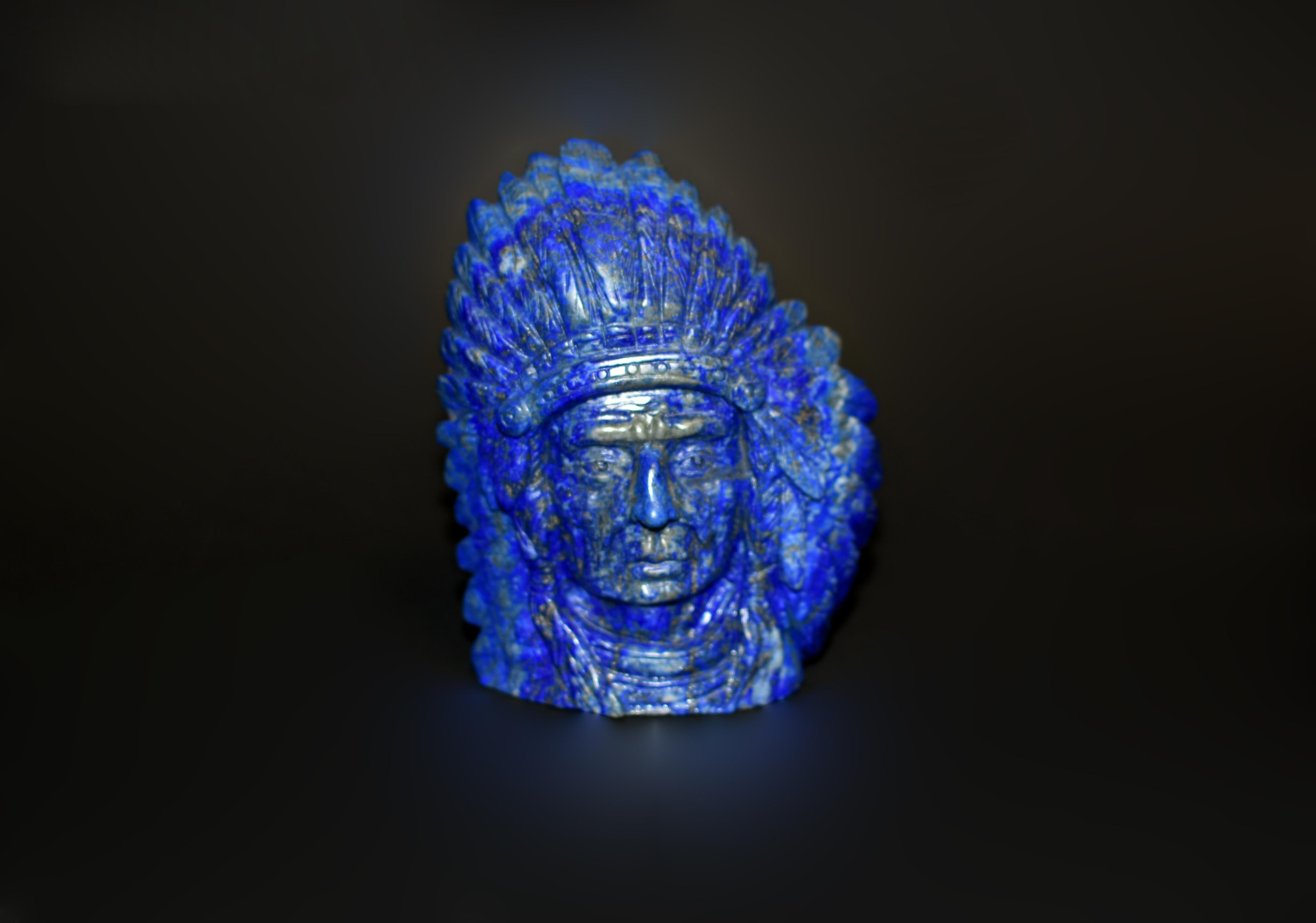 Lapis Lazuli Native American Indian Chief Statue For Sale 2