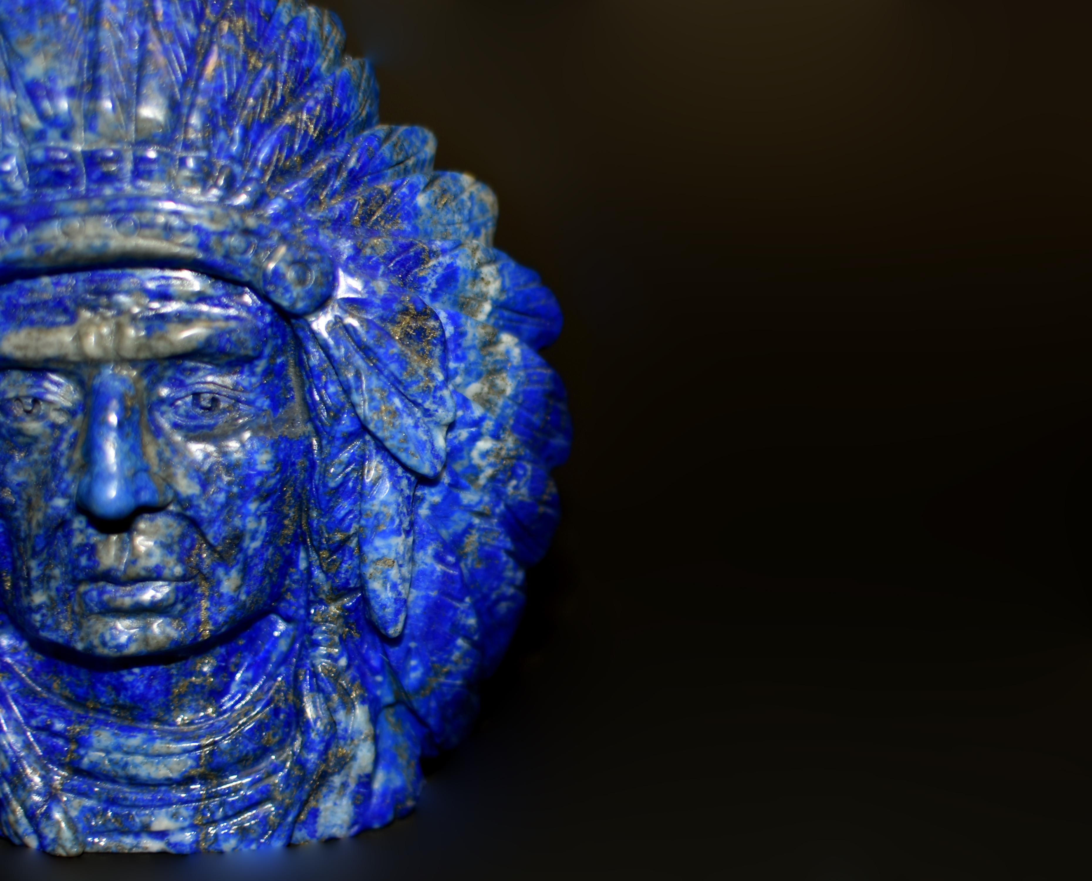 20th Century Lapis Lazuli Native American Indian Chief Statue For Sale