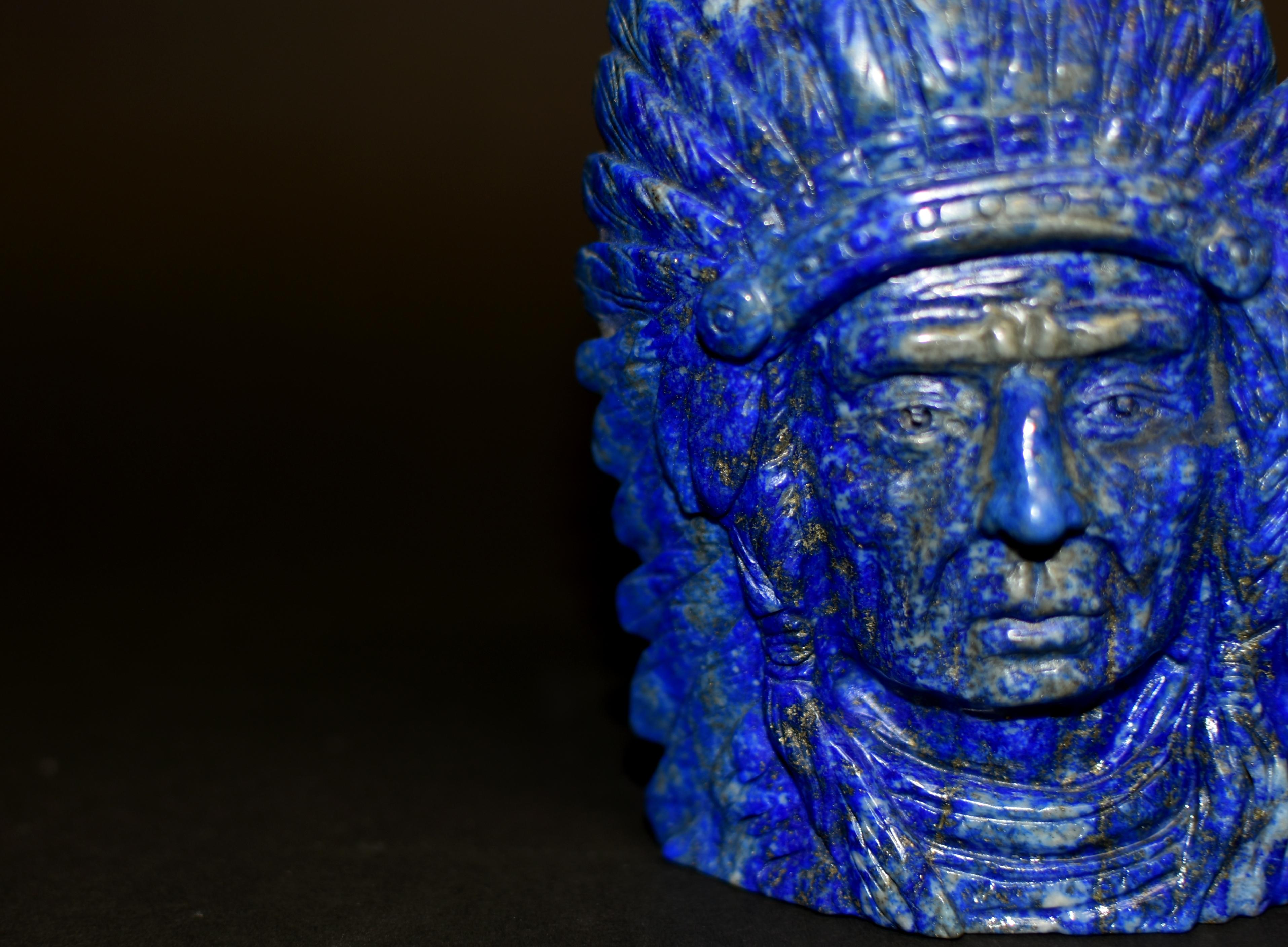 Lapis Lazuli Native American Indian Chief Statue For Sale 1