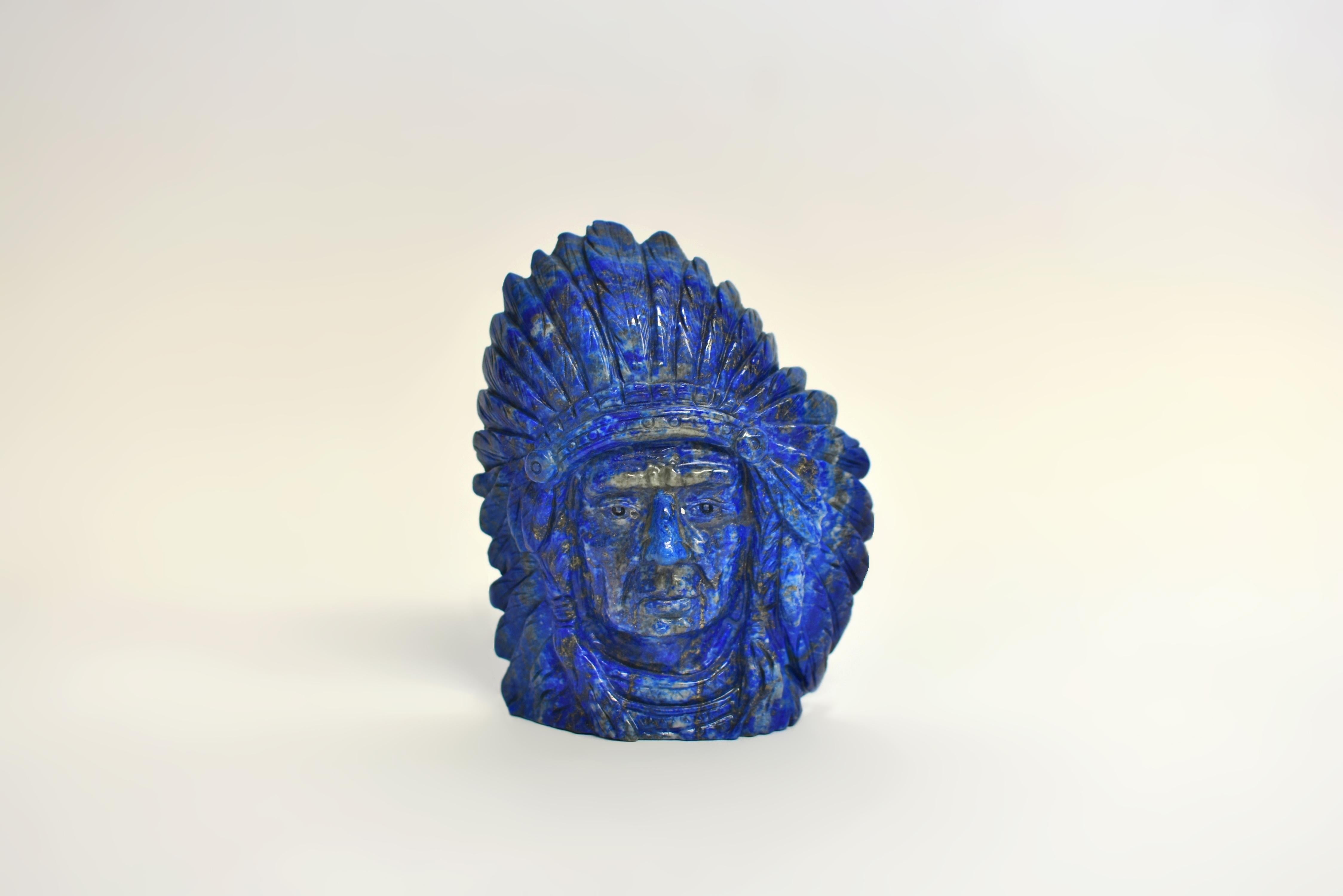 Lapis Lazuli Native American Indian Chief Statue For Sale 4