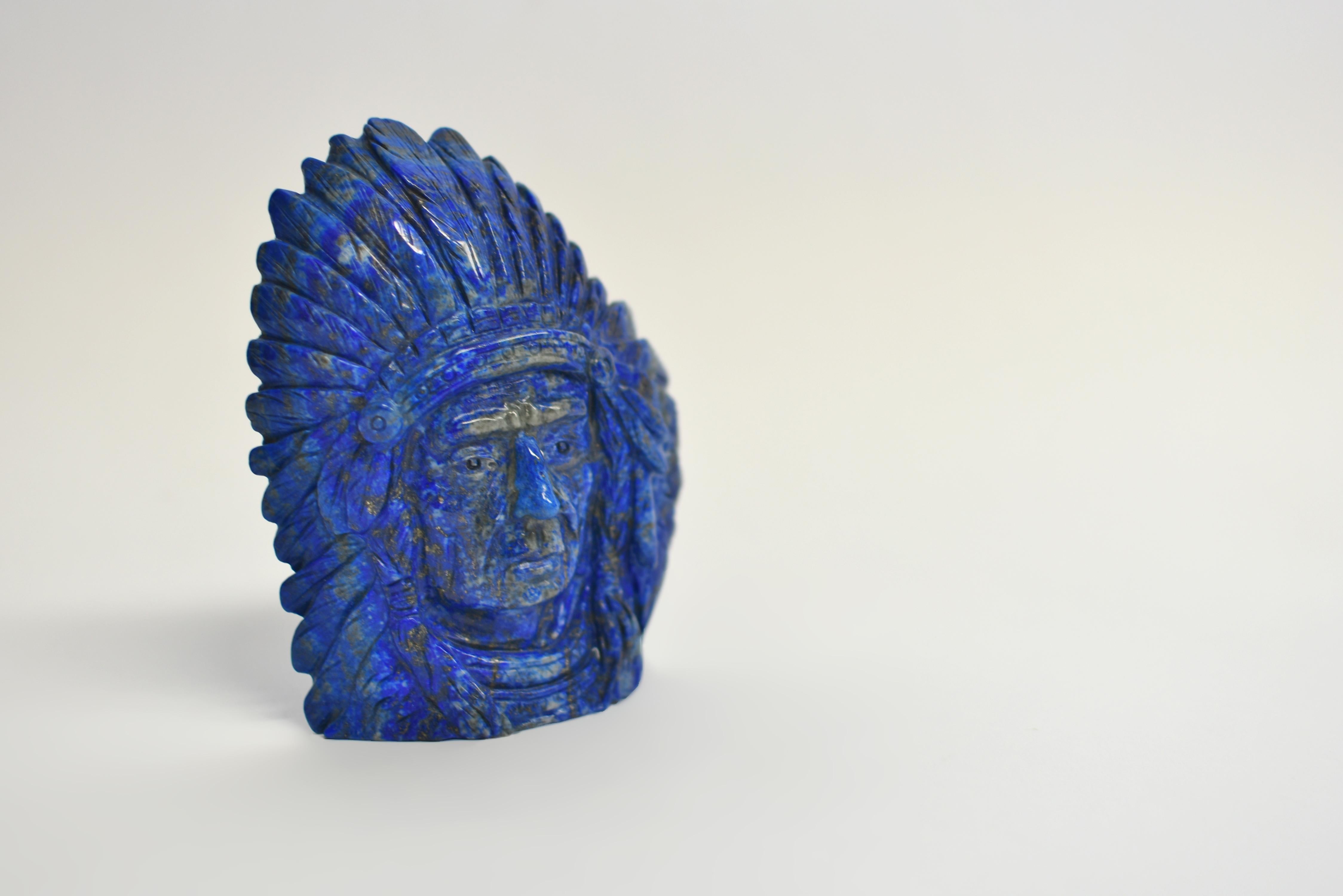Lapis Lazuli Native American Indian Chief Statue For Sale 5