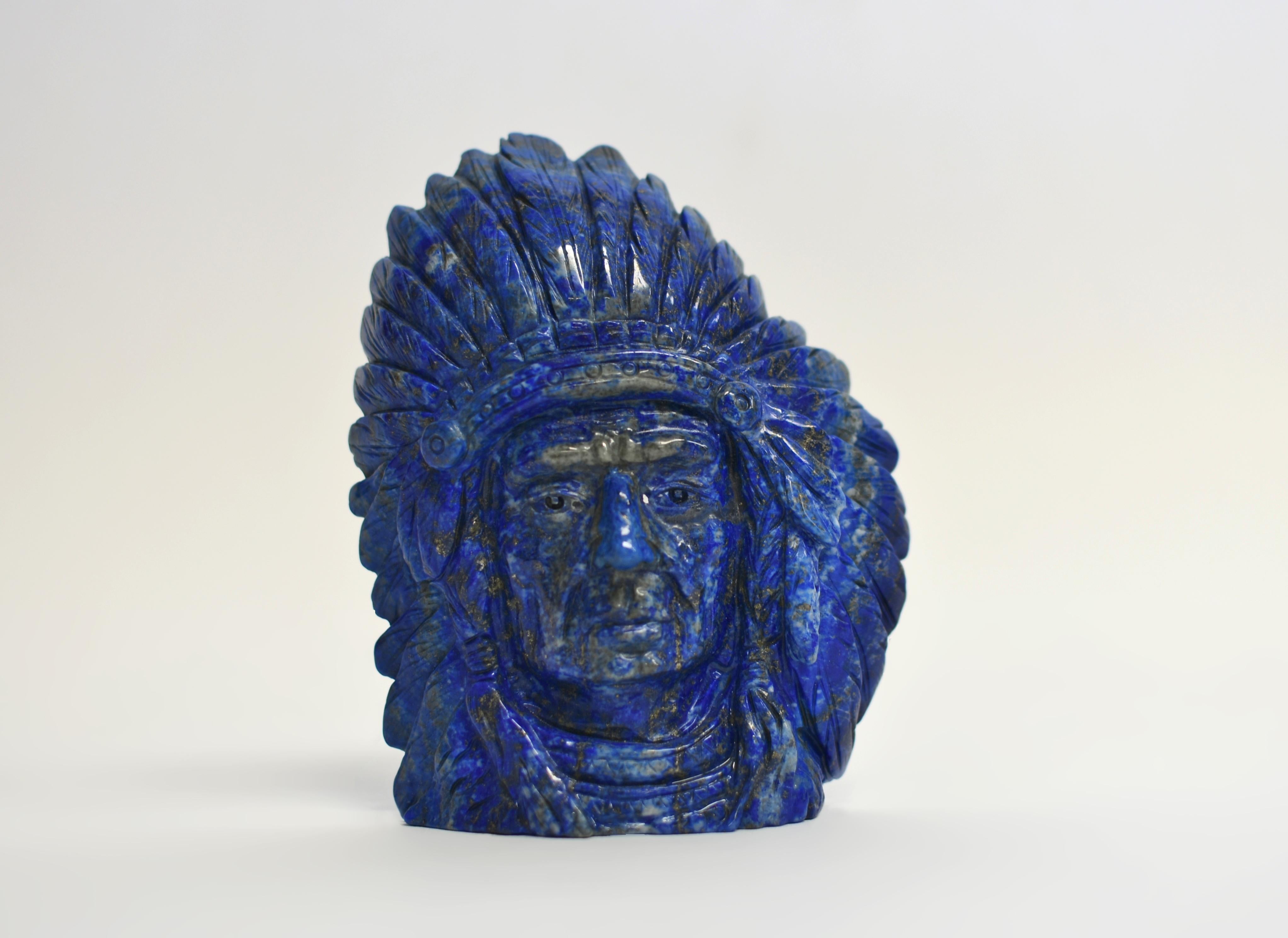 Lapis Lazuli Native American Indian Chief Statue For Sale 6
