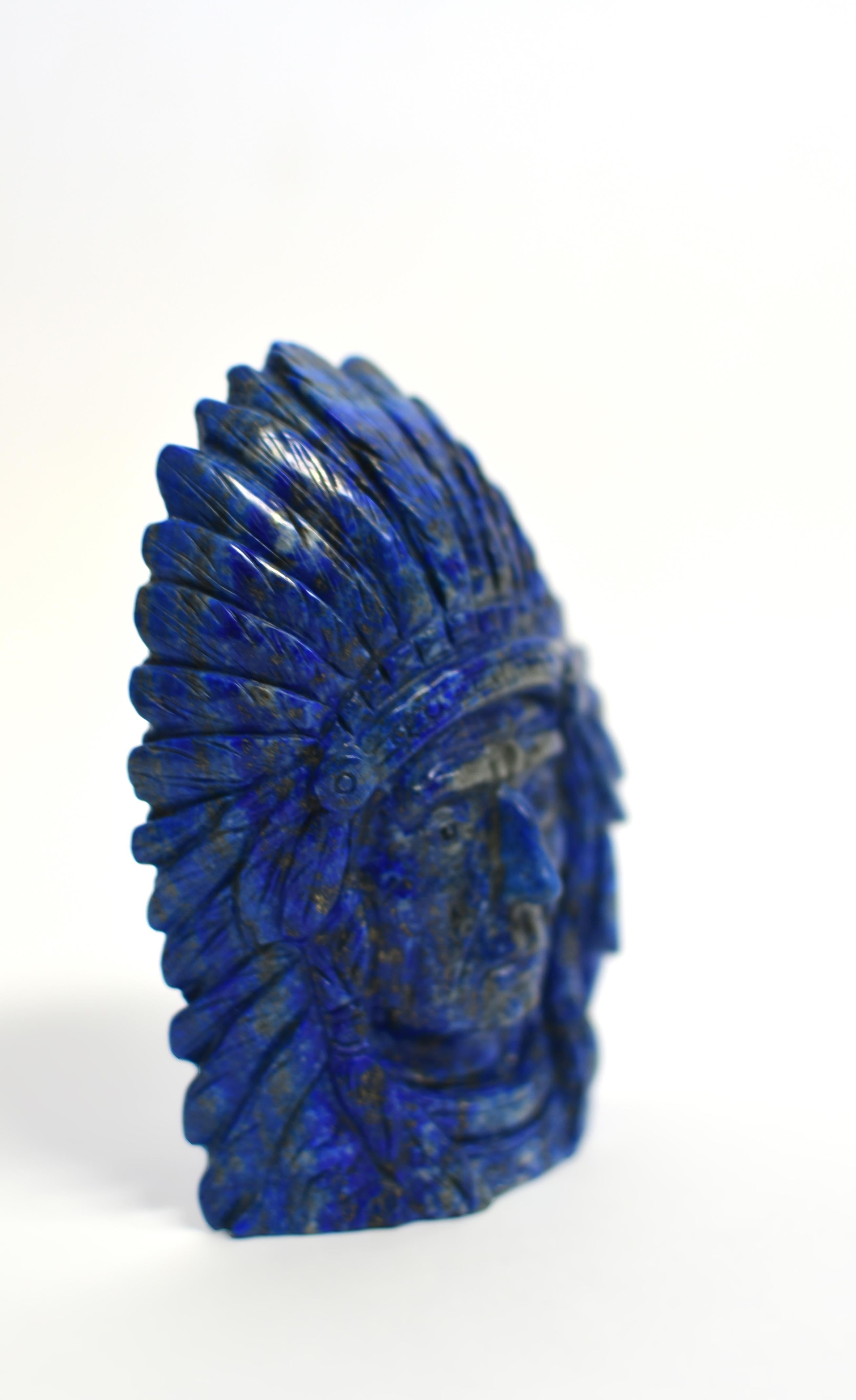 Lapis Lazuli Native American Indian Chief Statue For Sale 8