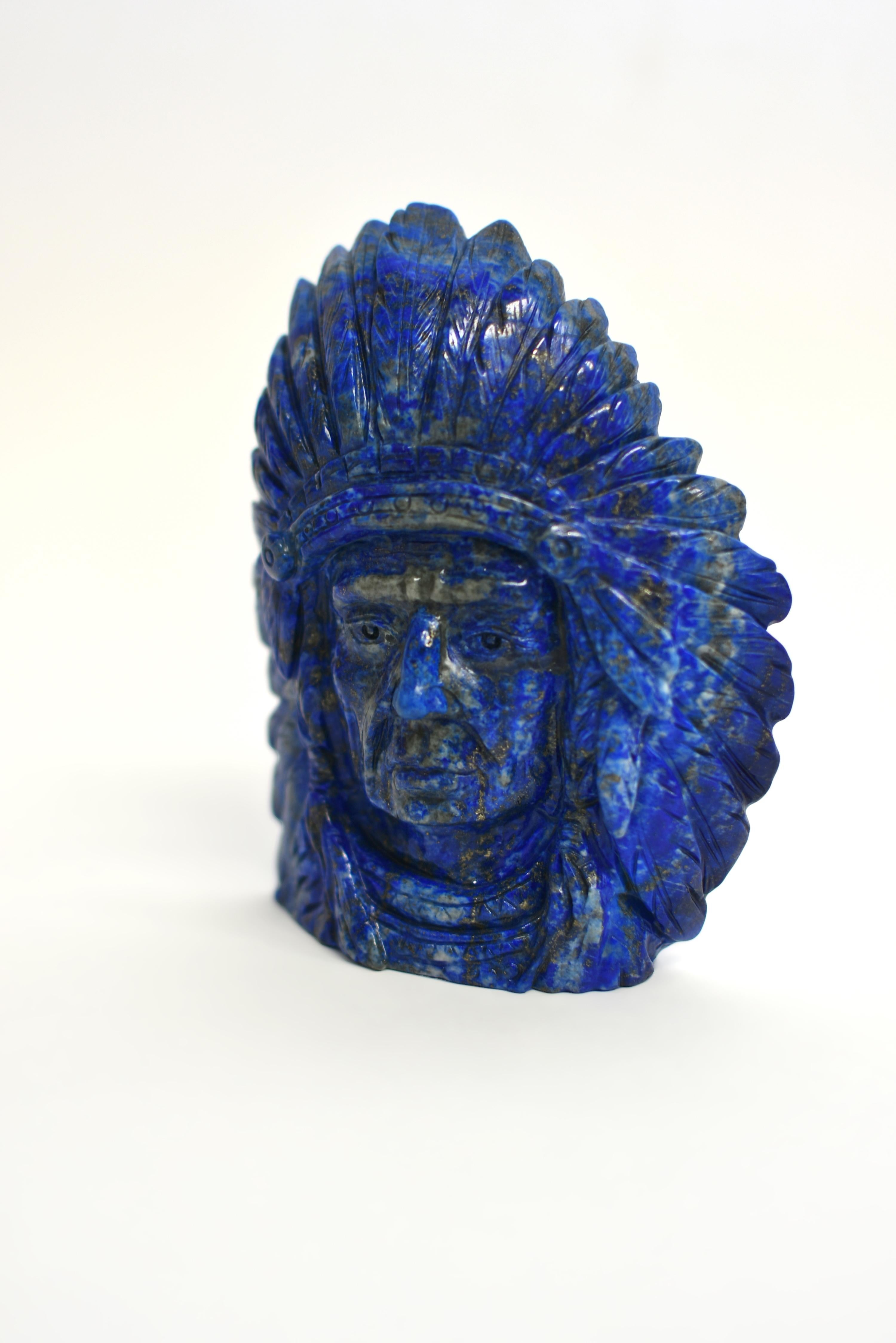 Lapis Lazuli Native American Indian Chief Statue For Sale 9
