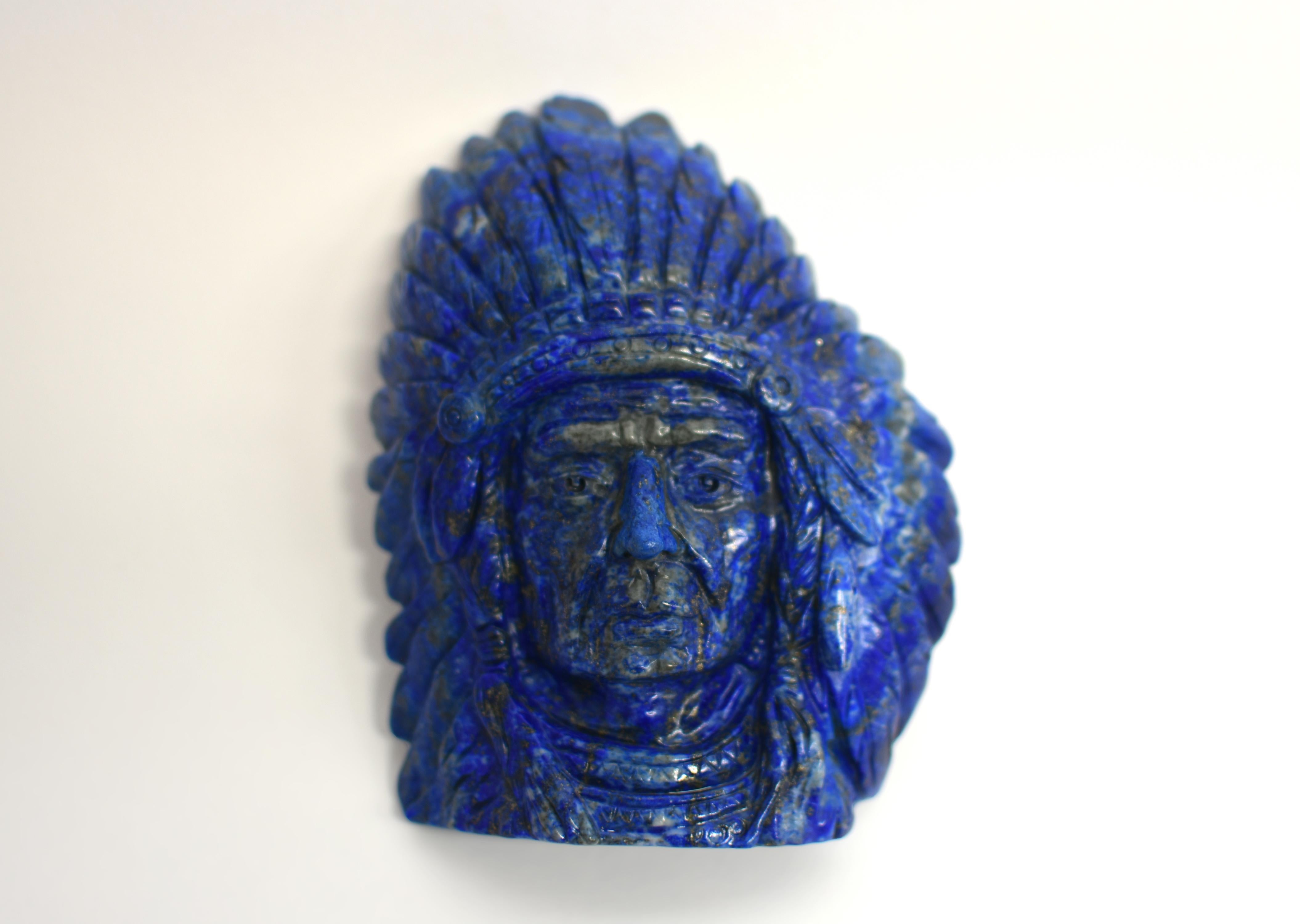 Lapis Lazuli Native American Indian Chief Statue For Sale 10