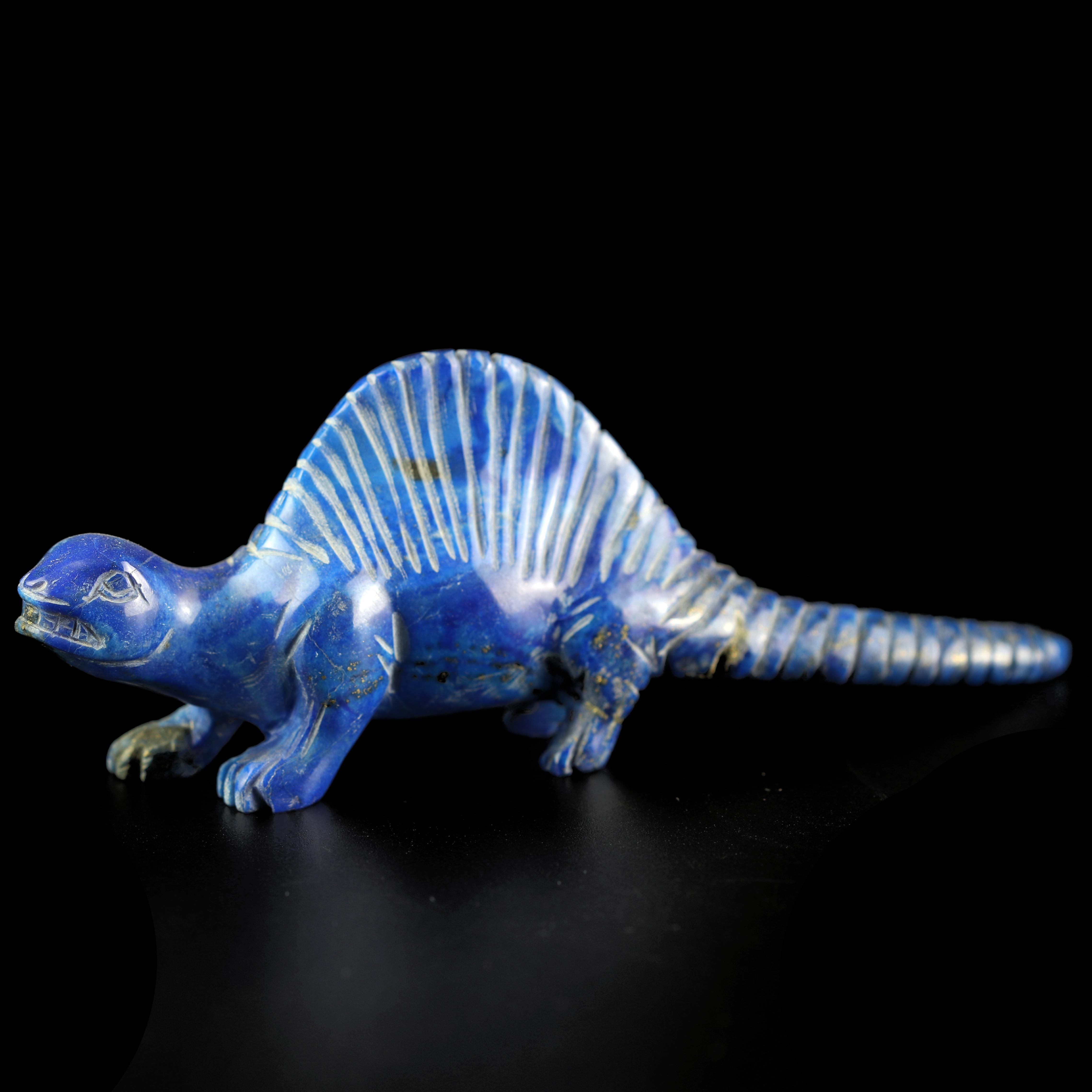 Chinese Export Lapis Lazuli Natural Blue Dinosaur Figurine Carved Animal Asian Statue Sculpture