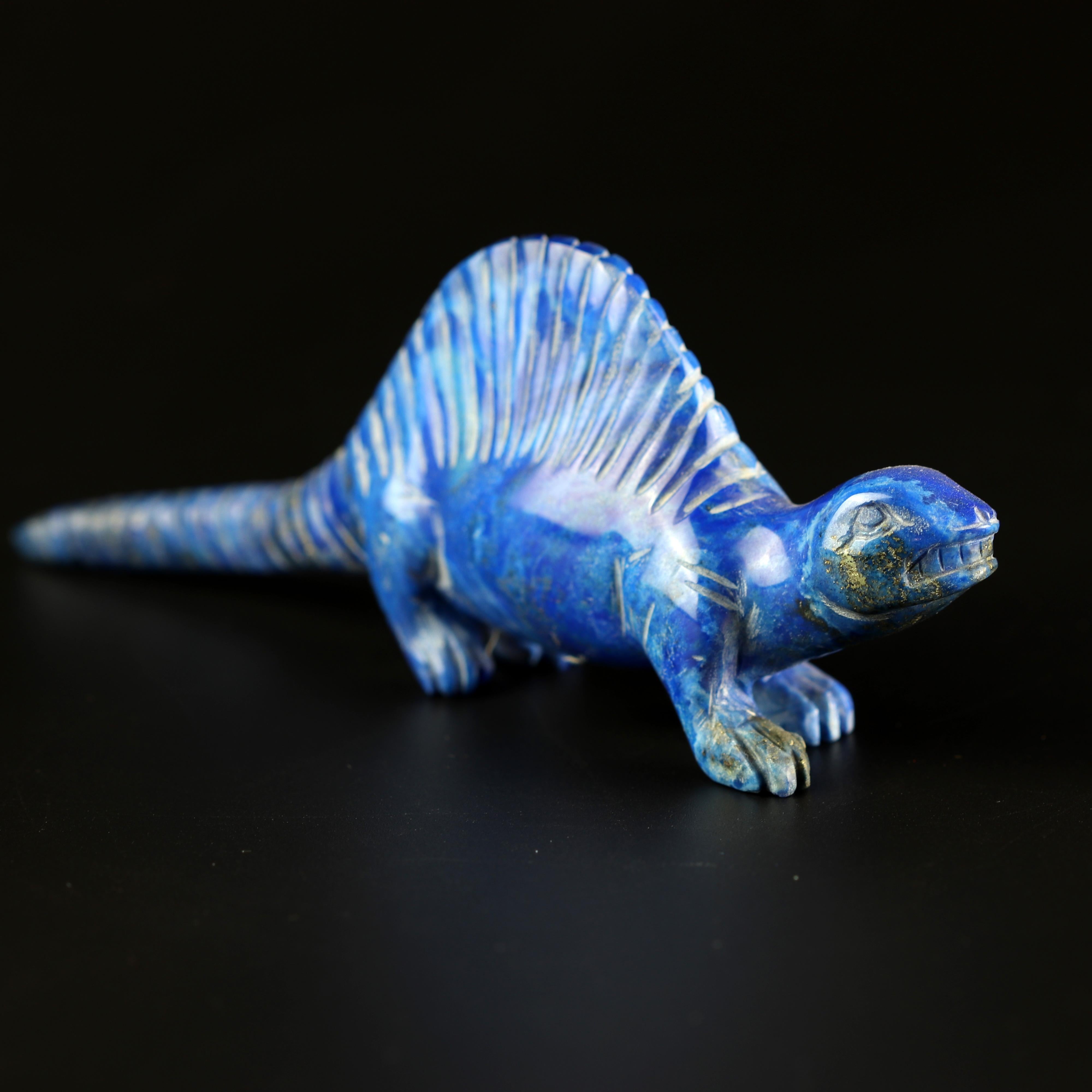 Hong Kong Lapis Lazuli Natural Blue Dinosaur Figurine Carved Animal Asian Statue Sculpture