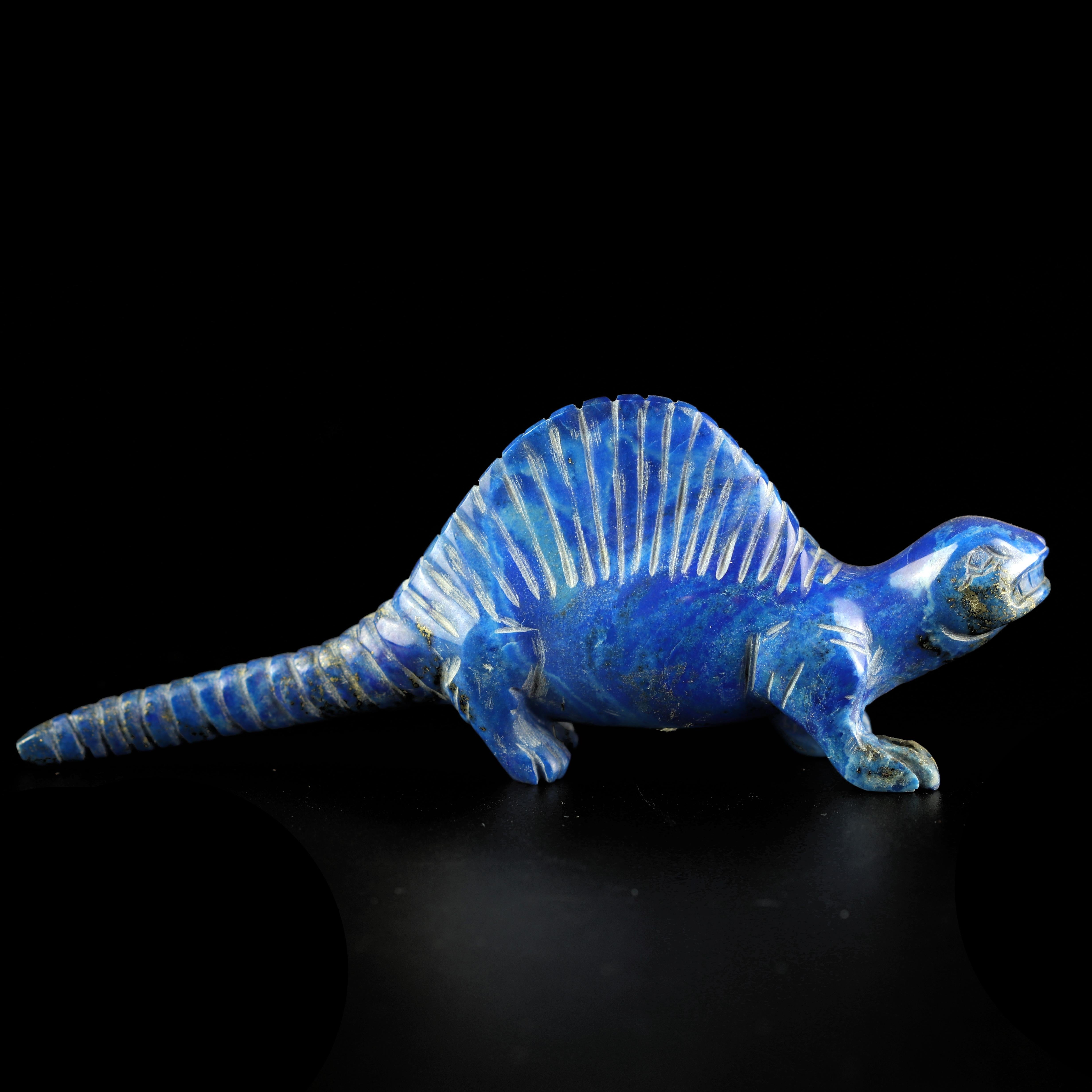 Hand-Carved Lapis Lazuli Natural Blue Dinosaur Figurine Carved Animal Asian Statue Sculpture