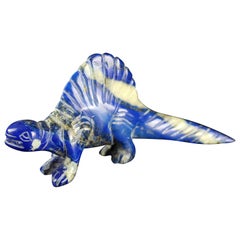 Sculpture de statue asiatique d'animal sculpté en lapis-lazuli bleu naturel représentant une dinosaure