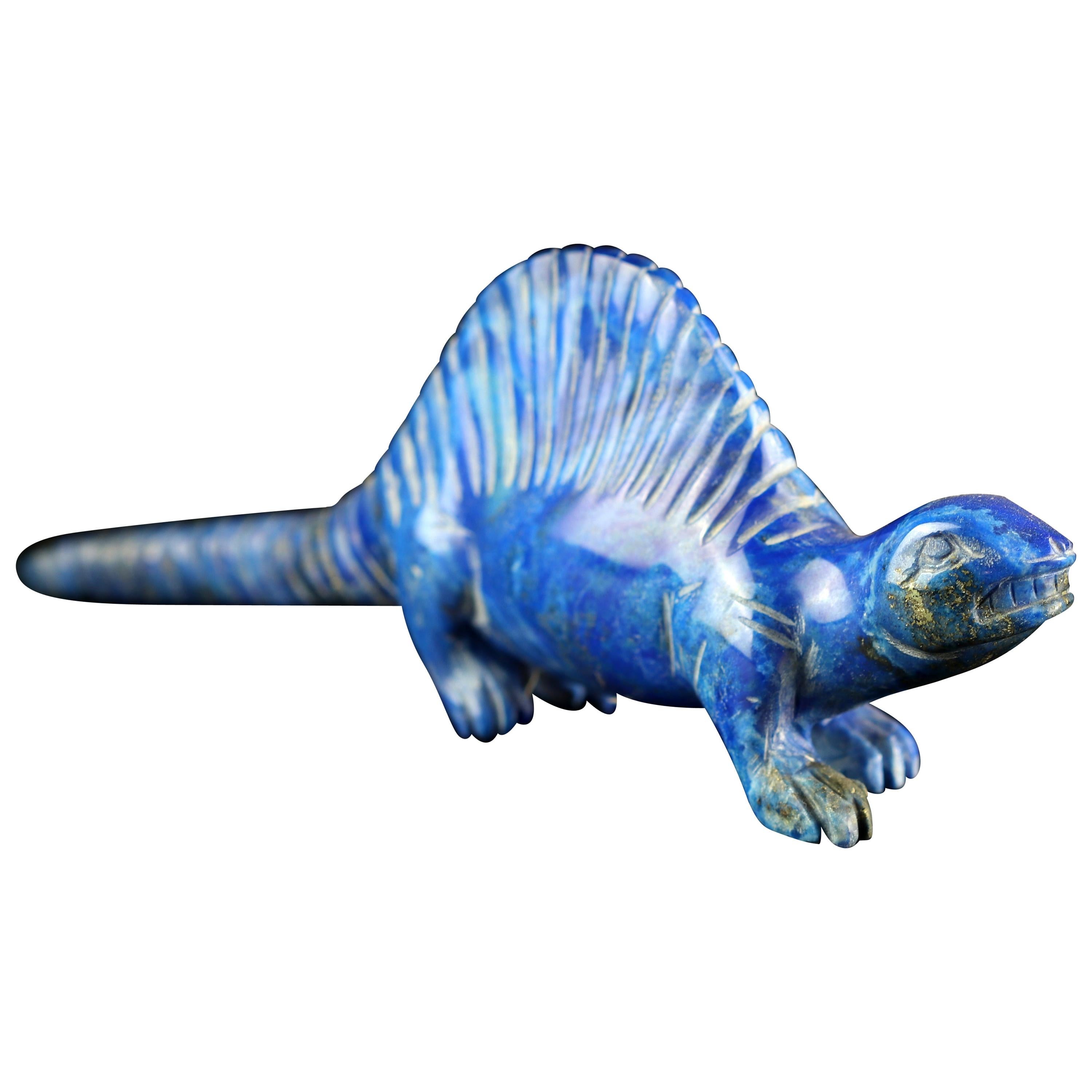 Lapis Lazuli Natural Blue Dinosaur Figurine Carved Animal Asian Statue Sculpture