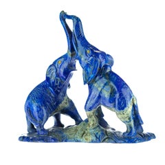 Lapis Lazuli Natural Blue Elephant Carved Animal Gemstone Asian Statue Sculpture