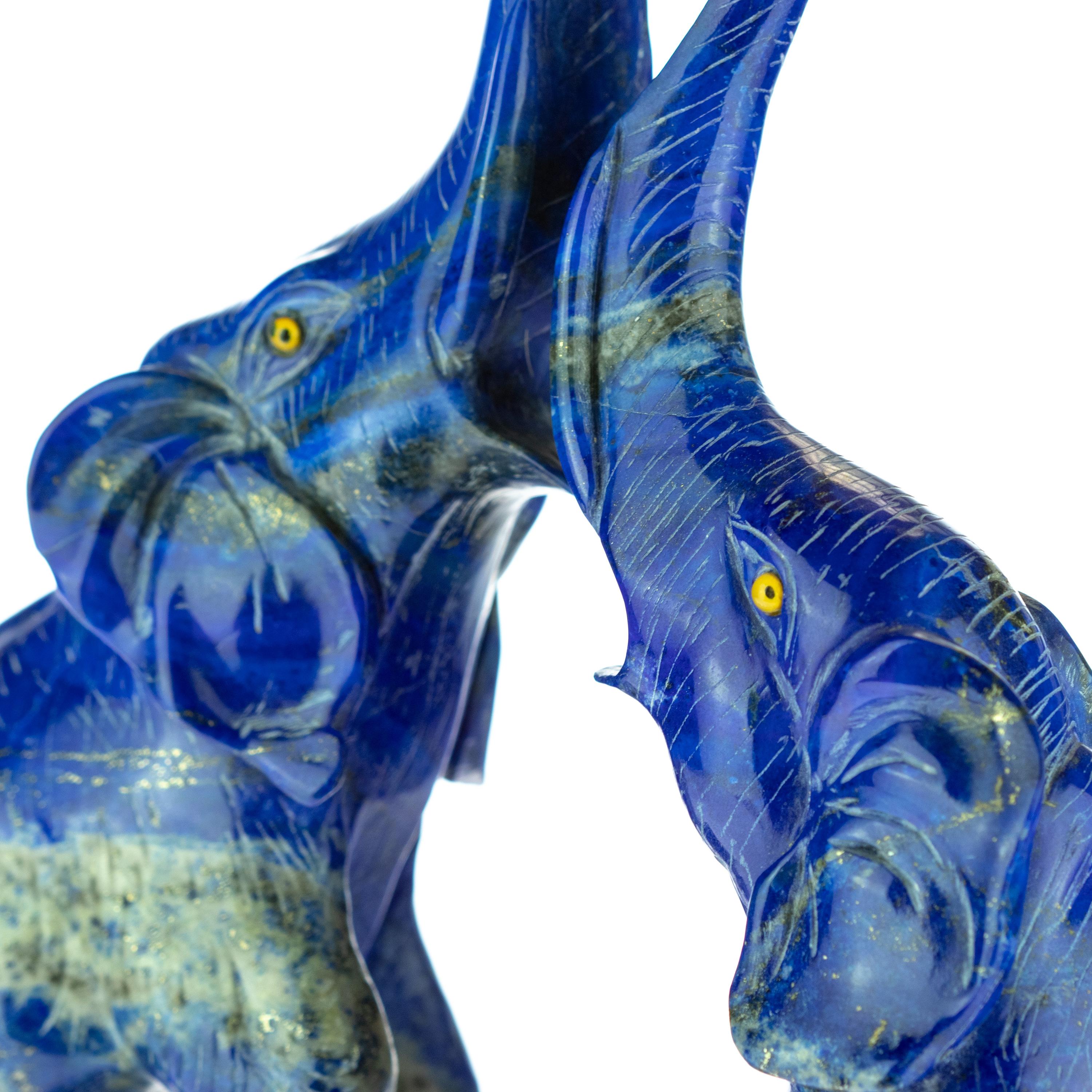 Hong Kong Lapis Lazuli Natural Blue Elephant Carved Animal Gemstone Asian Statue Sculpture For Sale