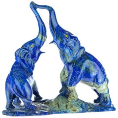 Lapis Lazuli Natural Blue Elephant Carved Animal Gemstone Asian Statue Sculpture