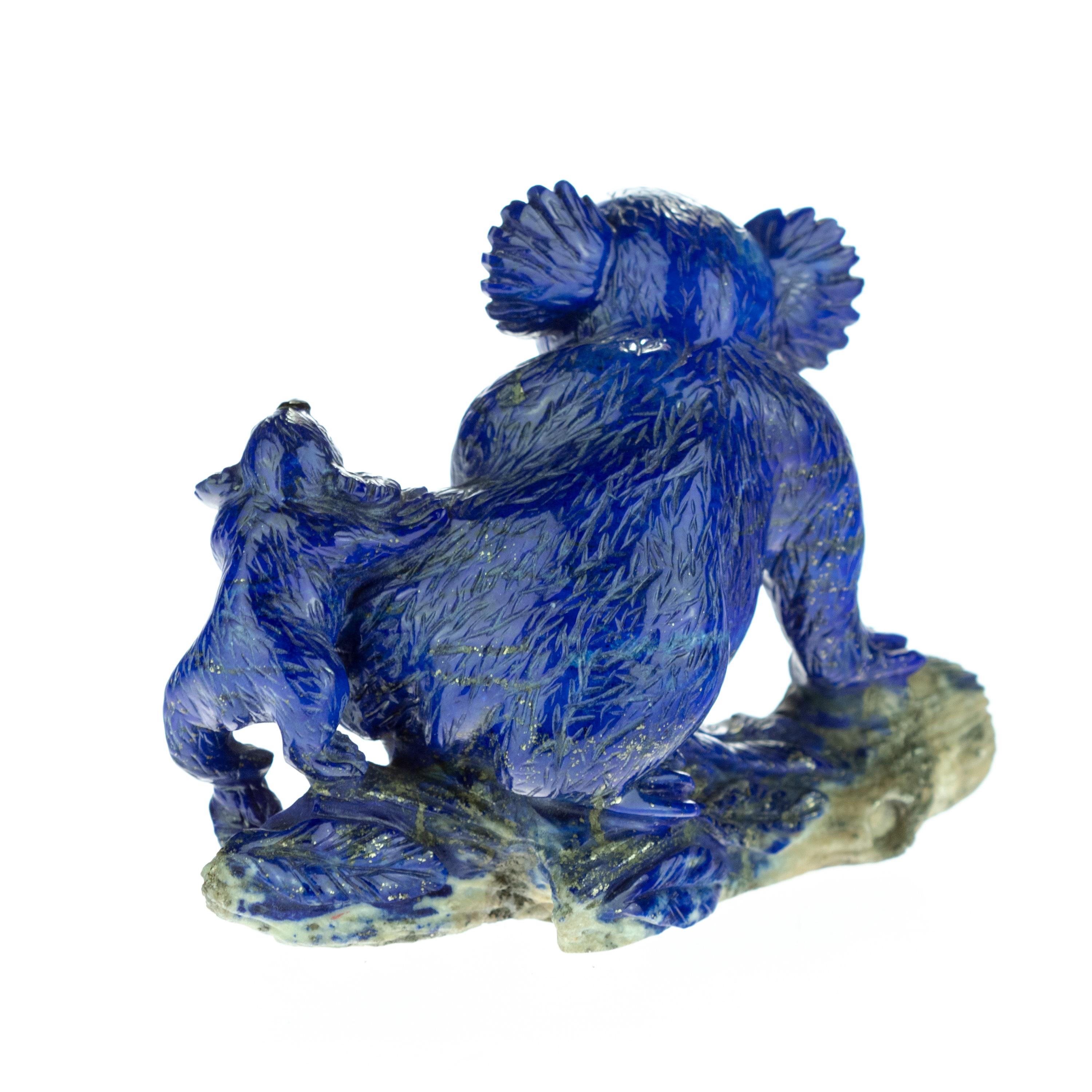 Hong Kong Lapis Lazuli Natural Blue Koala Family Carved Animal Australia Statue Sculpture For Sale