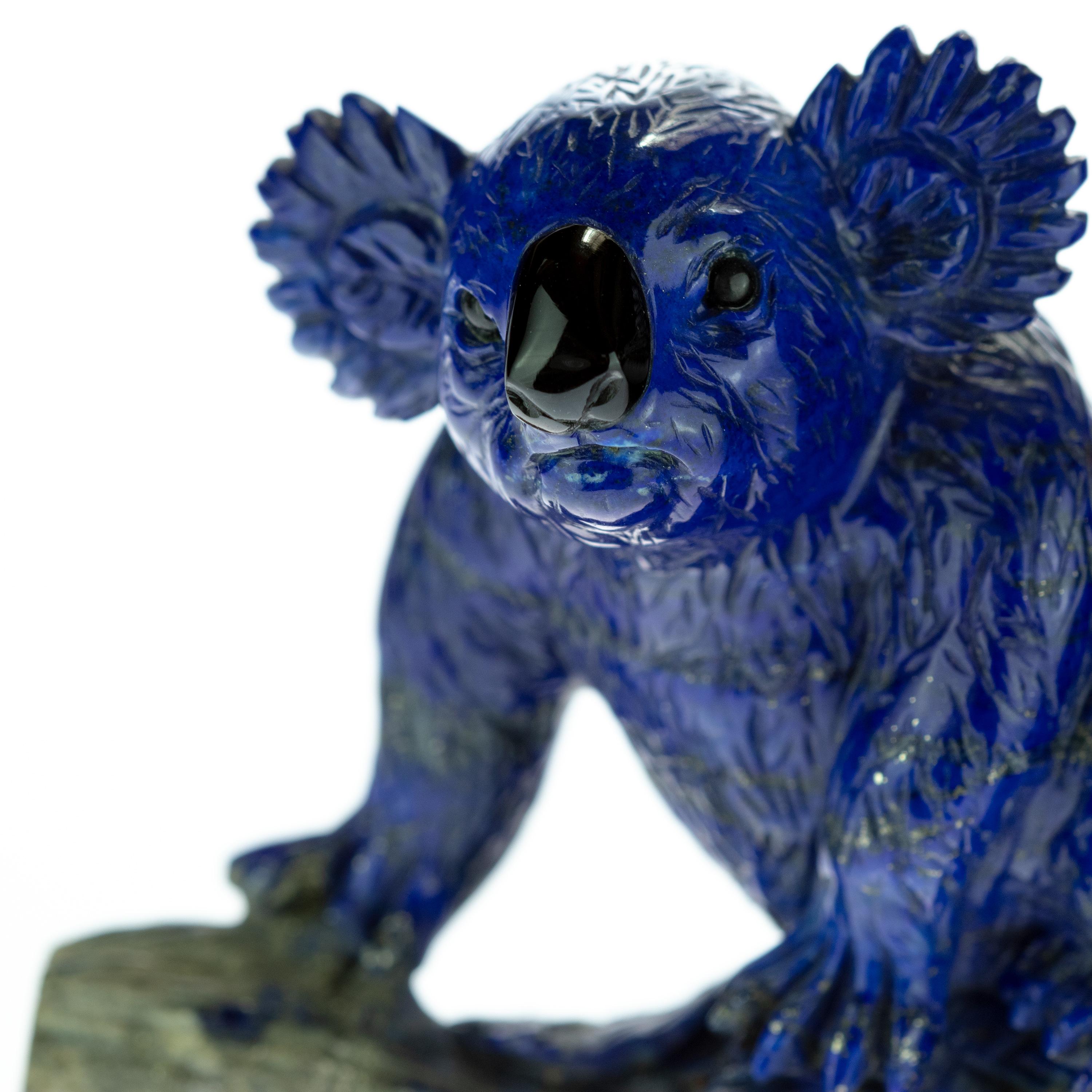 Hand-Carved Lapis Lazuli Natural Blue Koala Family Carved Animal Australia Statue Sculpture For Sale