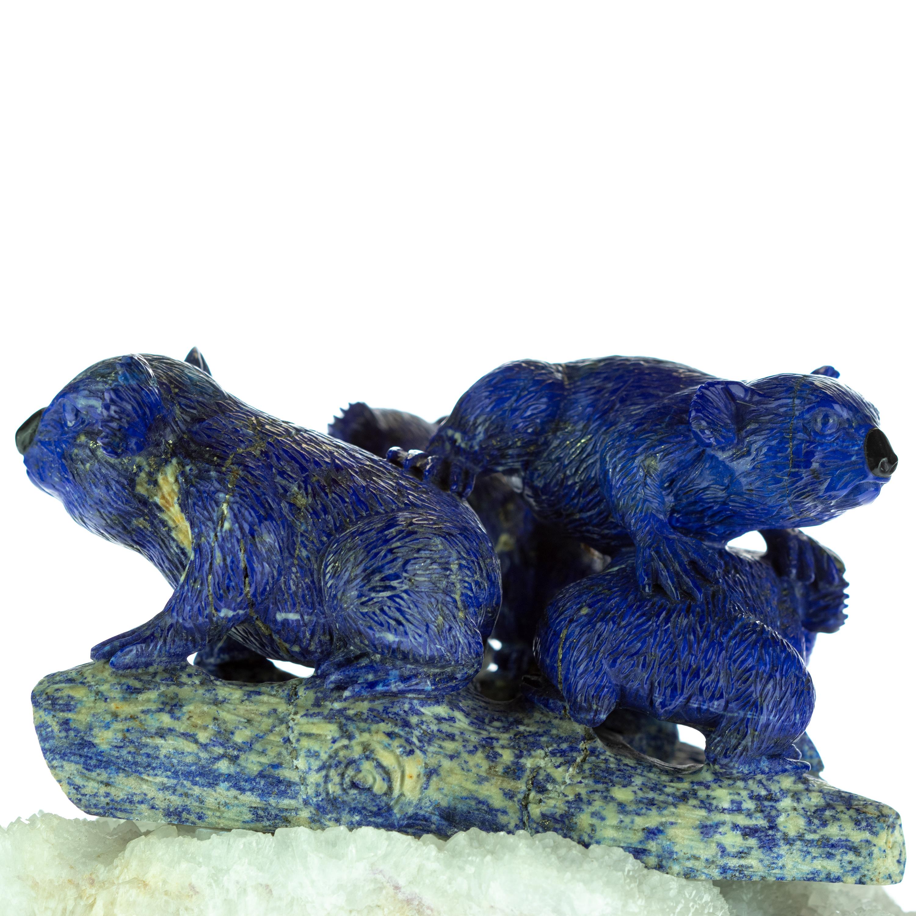 Lapis Lazuli Natural Blue Koala Family Carved Animal Australia Statue Sculpture For Sale 1