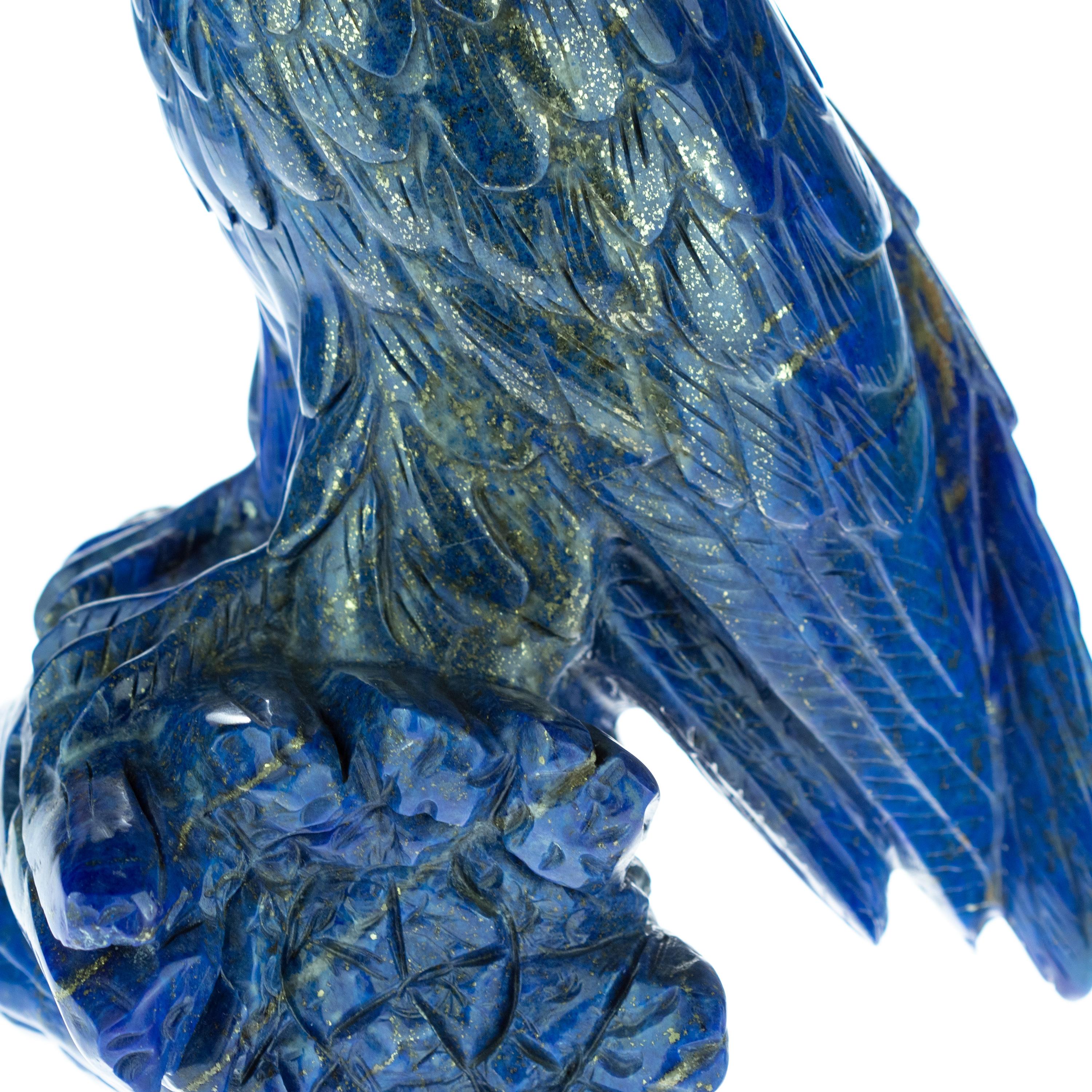 Late 20th Century Lapis Lazuli Natural Blue Owl Carved Animal Gemstone Asian Statue Sculpture