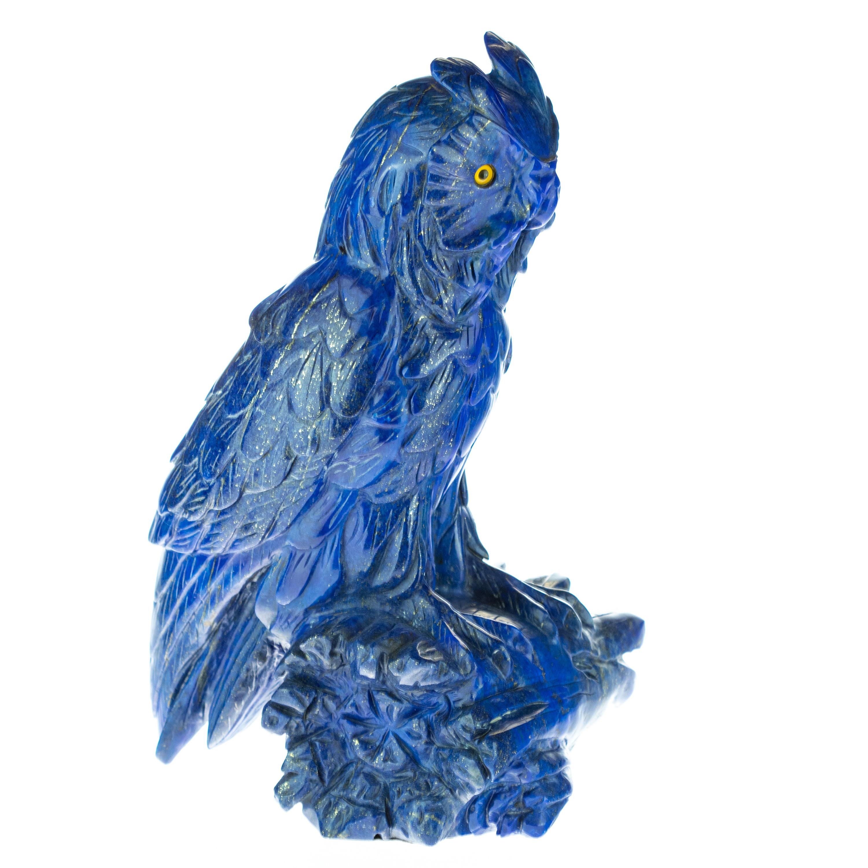 Chinese Export Lapis Lazuli Natural Blue Owl Carved Animal Gemstone Asian Statue Sculpture