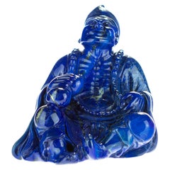 Lapis Lazuli Natural Blue Wise Buddha Carved Gemstone Asian Art Statue Sculpture