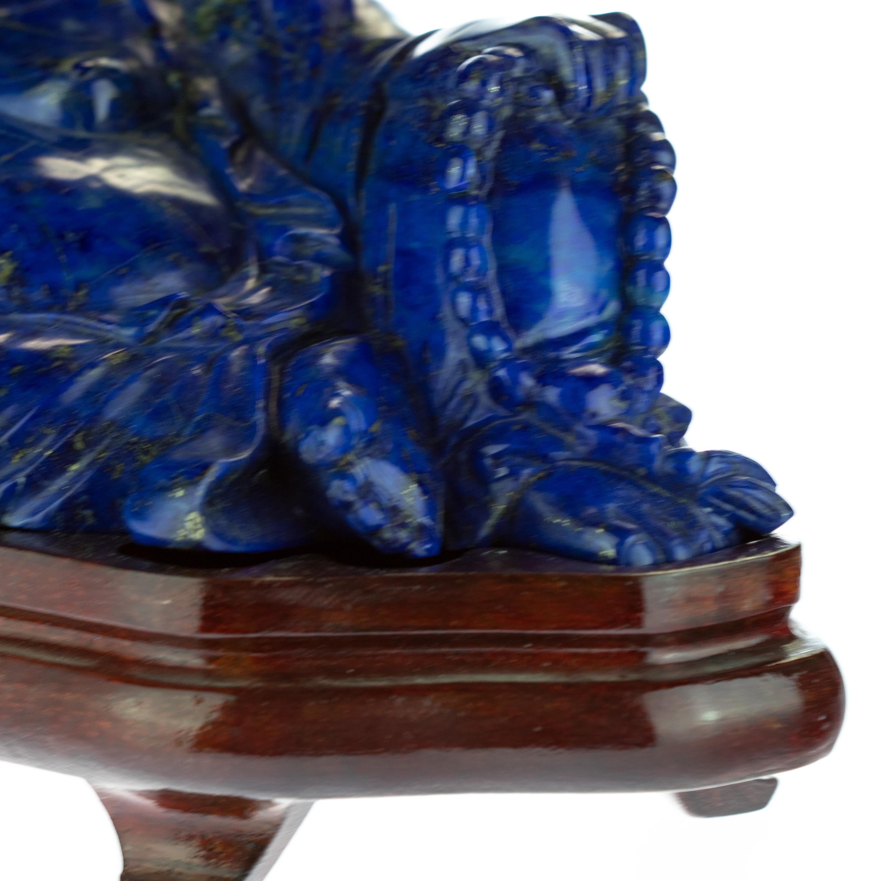 Lapis Lazuli Natural Laughing Buddha Carved Gemstone Asian Art Statue Sculpture In Excellent Condition For Sale In Milano, IT