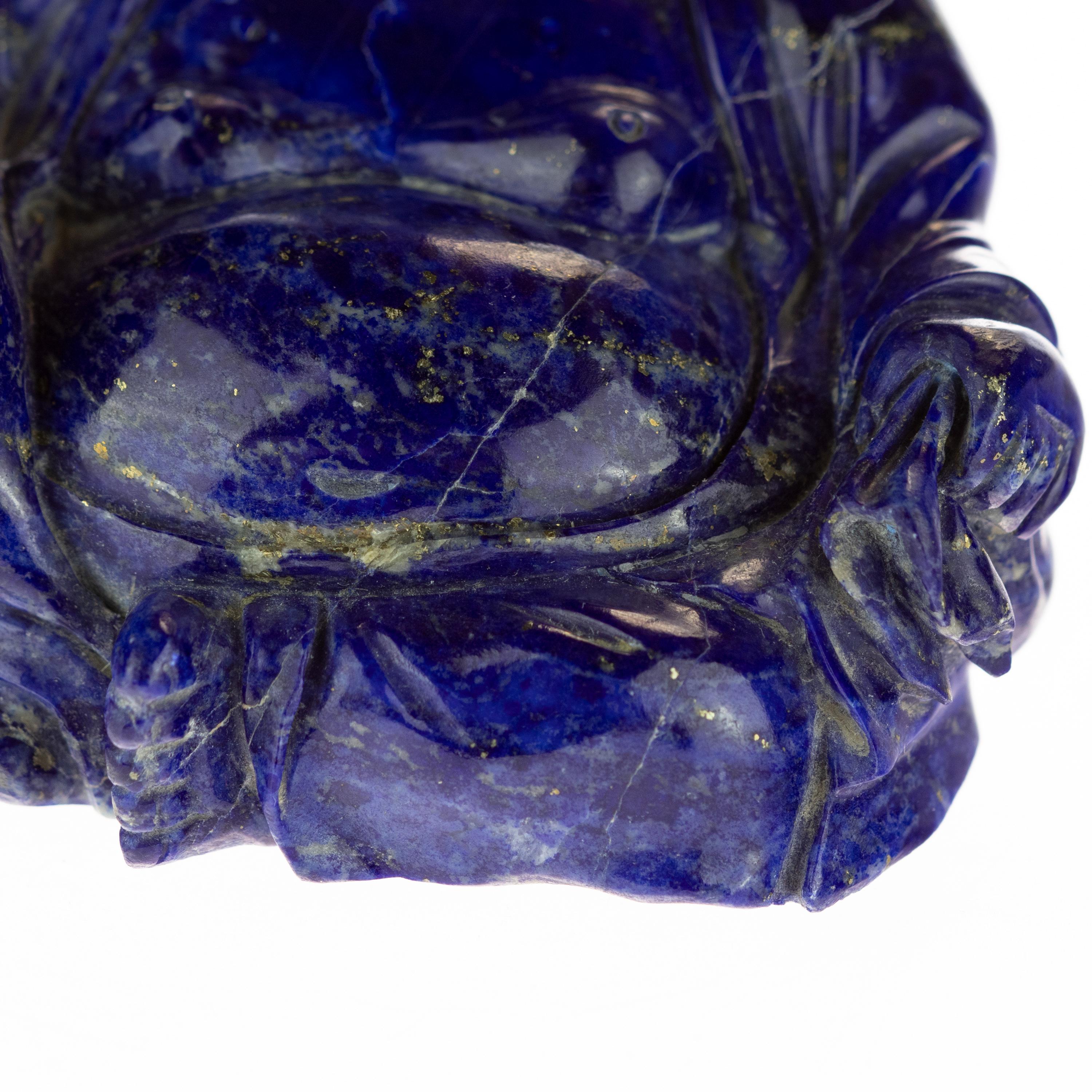 Lapis Lazuli Natural Laughing Buddha Carved Gemstone Asian Art Statue Sculpture In Excellent Condition For Sale In Milano, IT
