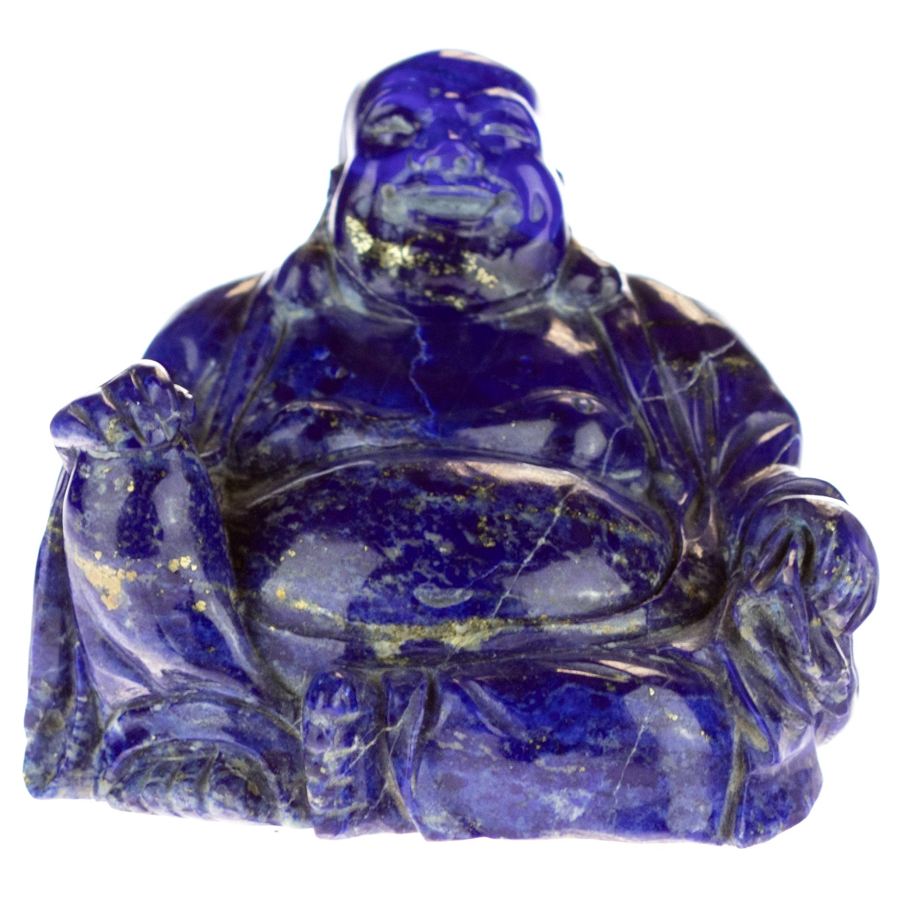 Lapis Lazuli Natural Laughing Buddha Carved Gemstone Asian Art Statue Sculpture For Sale