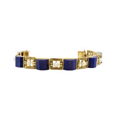 Antikes Lapislazuli & Naturperlen Gliederarmband aus Gelbgold