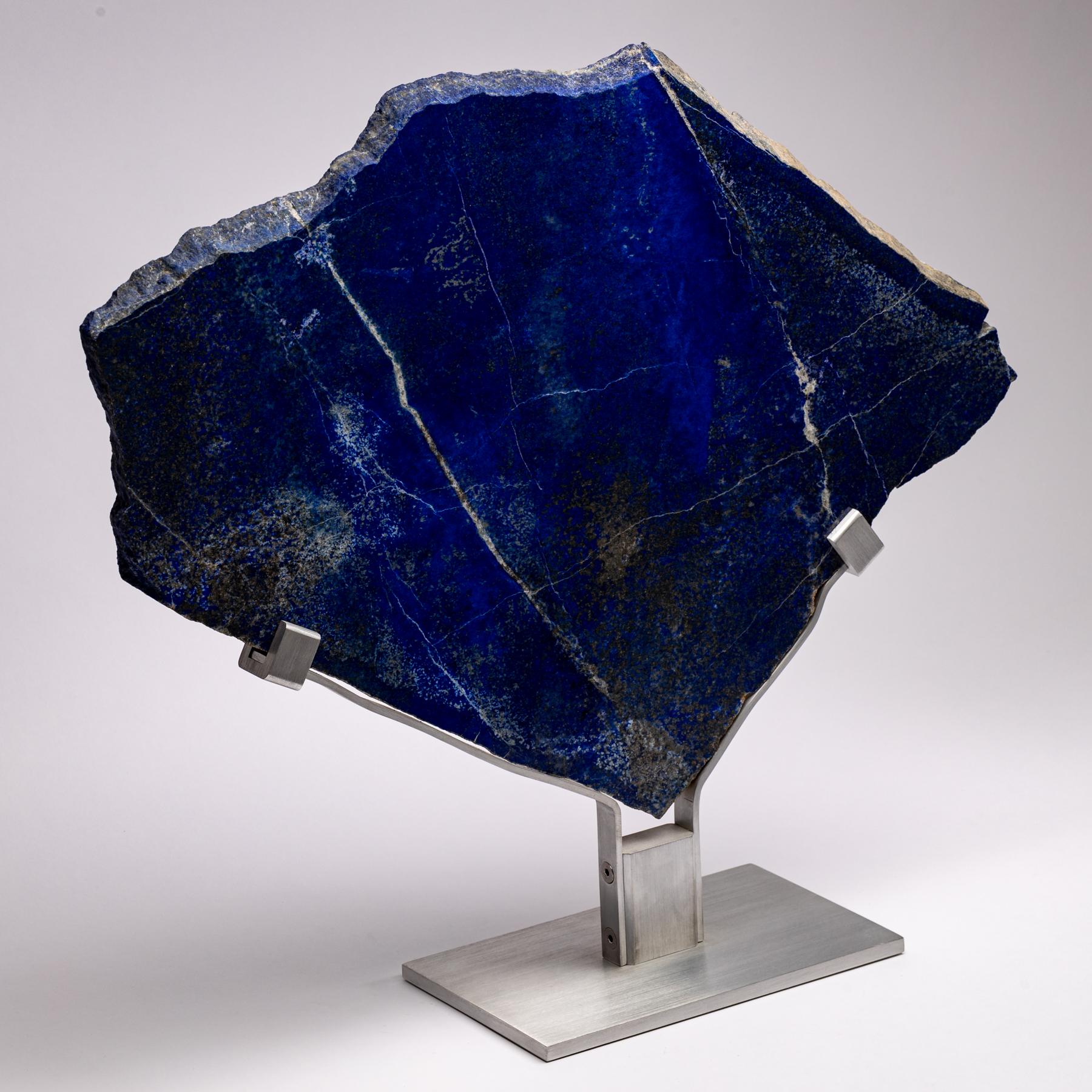 Contemporary Lapis Lazuli Natural Shape Sculpture Mounted on Aluminium Custom Base