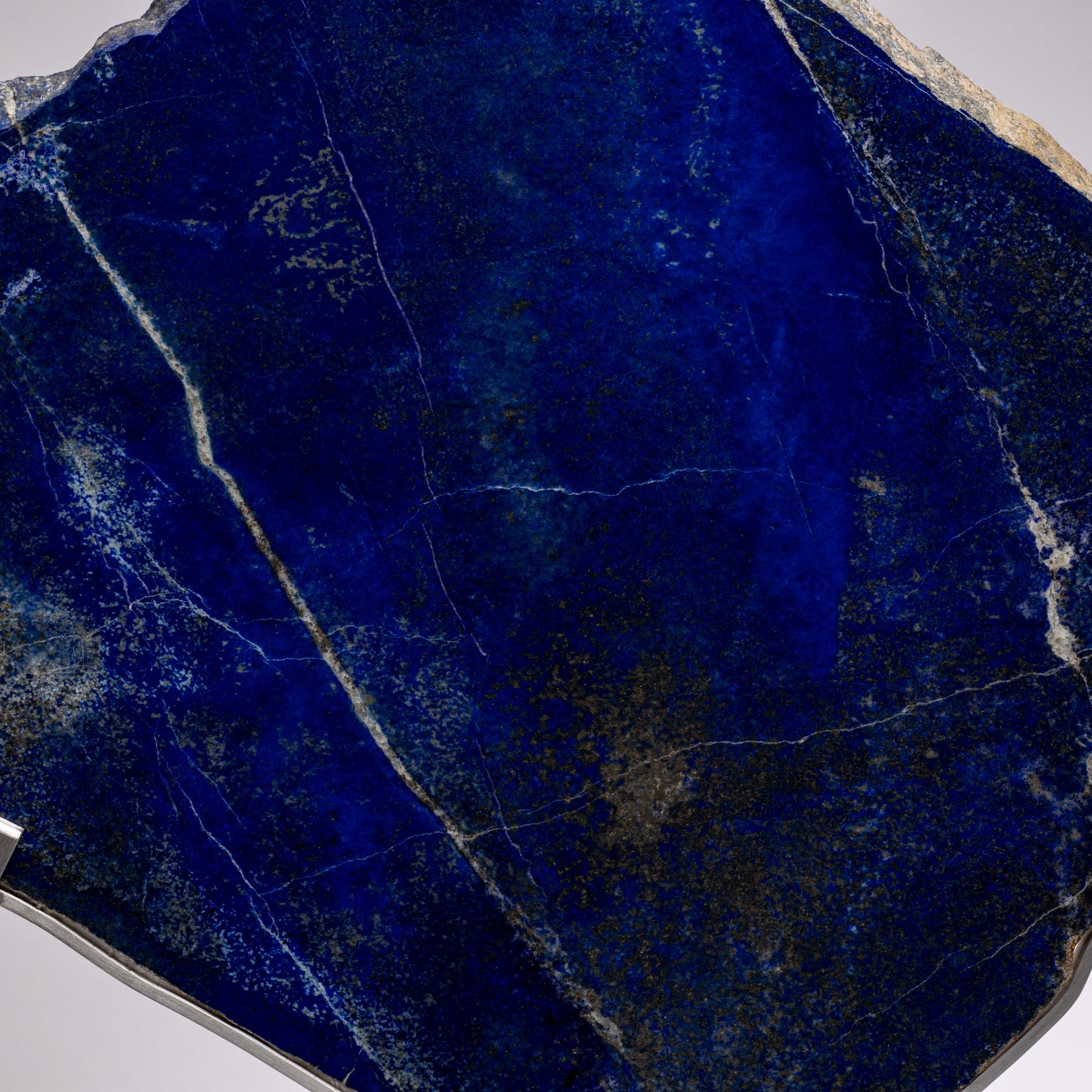 Organic Modern Lapis Lazuli Natural Shape Sculpture Mounted on Aluminium Custom Base