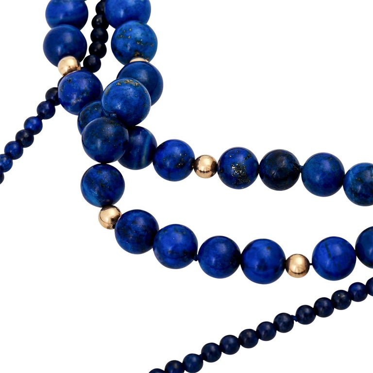 Bullet Cut Lapis Lazuli Necklace, 3 Rows For Sale