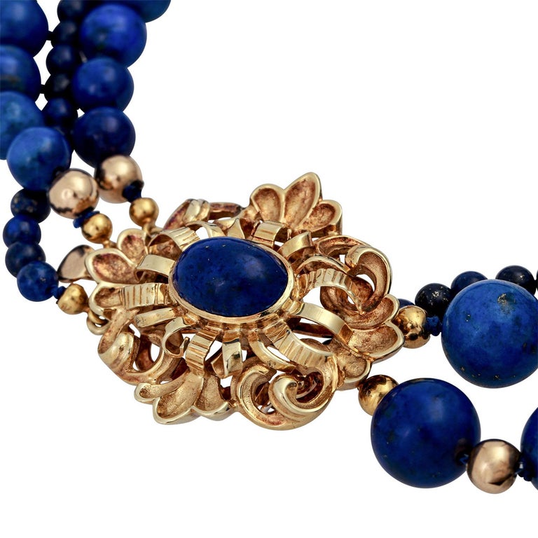 Lapis Lazuli Necklace, 3 Rows In Excellent Condition For Sale In Stuttgart, BW