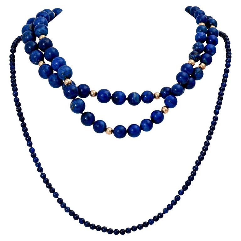 Lapis Lazuli Necklace, 3 Rows For Sale