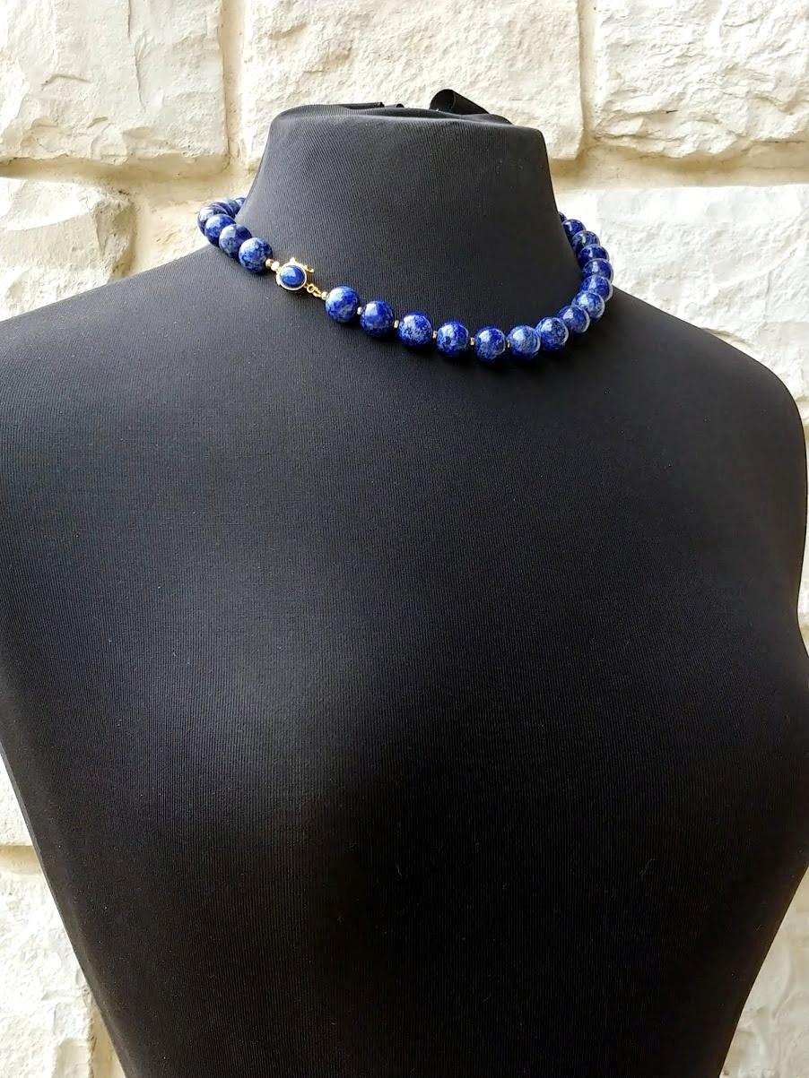 Bead Lapis Lazuli Necklace with Gold Clasp For Sale