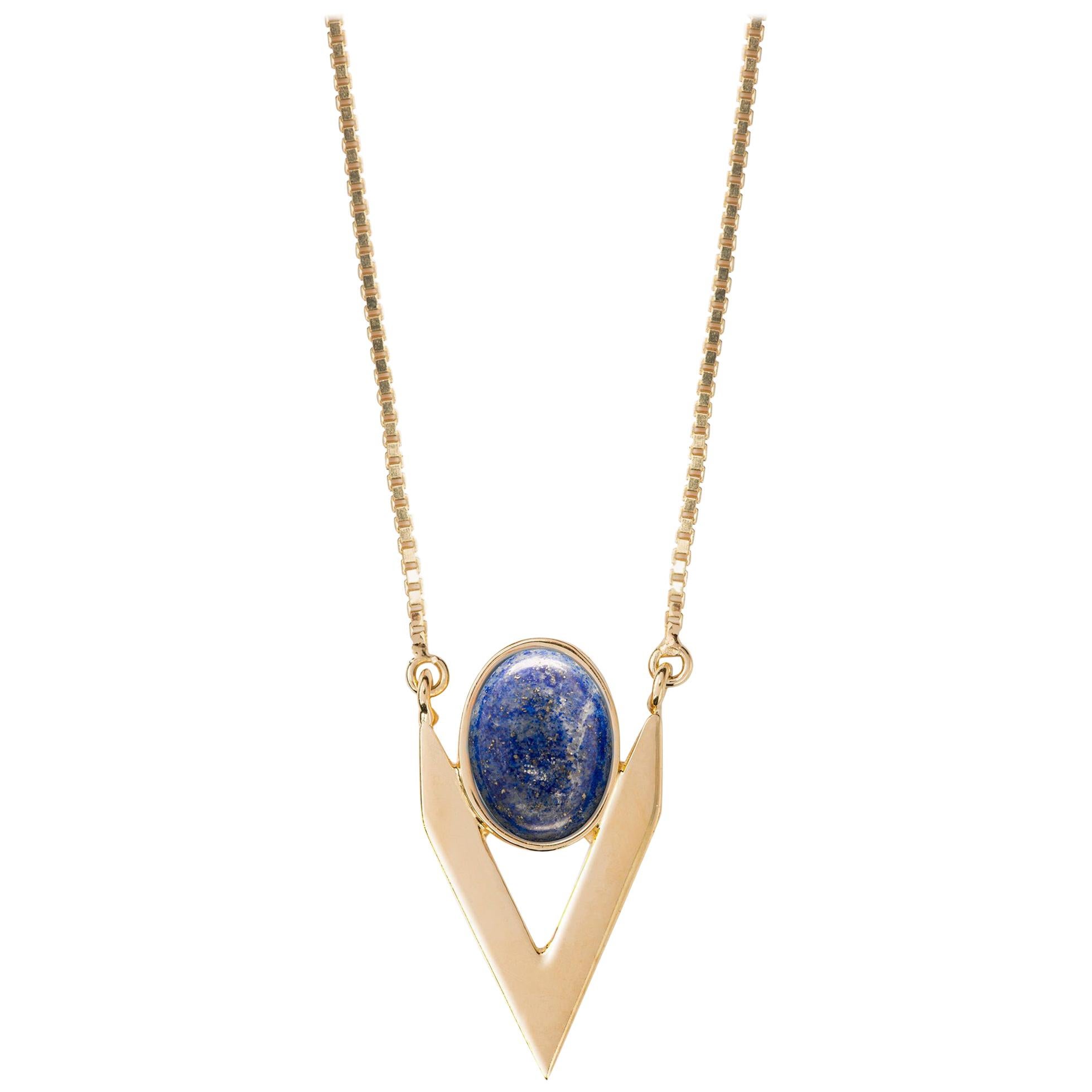 Lapis Lazuli Necklace in 9 Carat Gold from Iosselliani For Sale