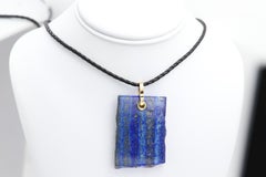 Lapis Lazuli Necklace Natural Stone Pendant 14 Karat Yellow Gold Silver