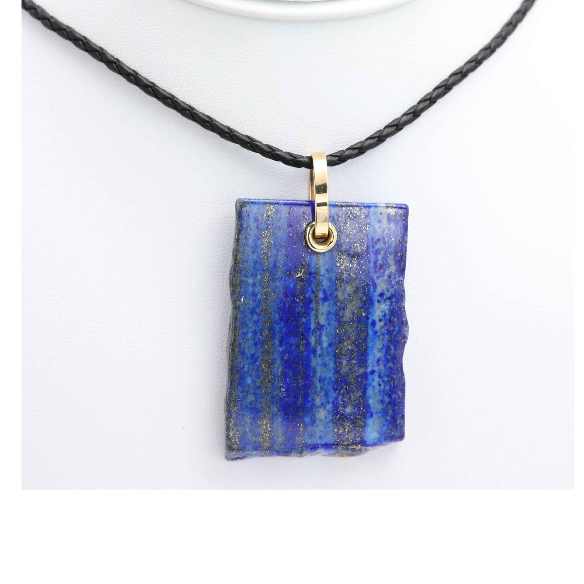 Lapis Lazuli Necklace Natural Stone Pendant 14 Karat Yellow Gold Silver For Sale 1