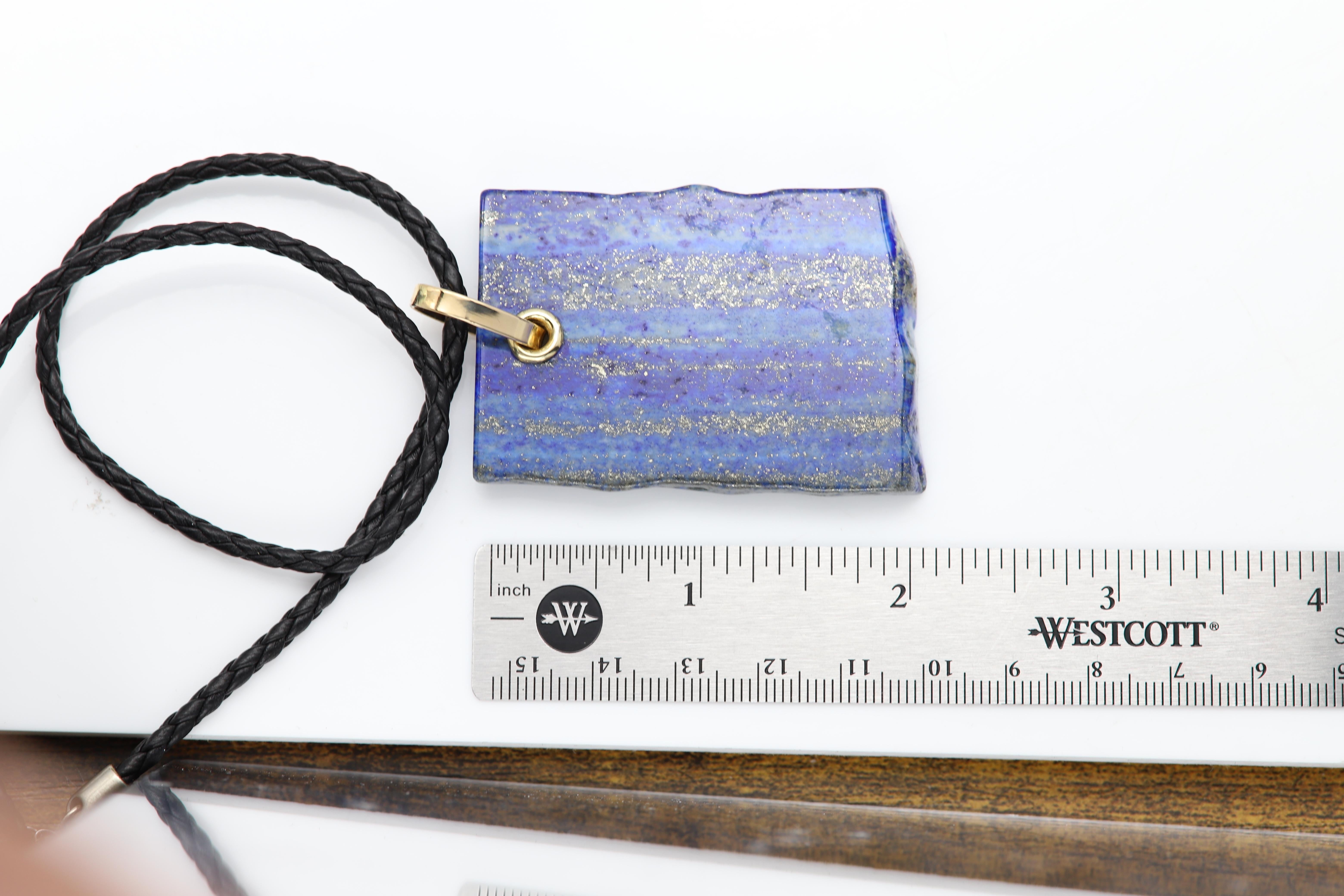 Lapis Lazuli Necklace Natural Stone Pendant 14 Karat Yellow Gold Silver For Sale 2