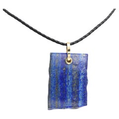 Lapis Lazuli Necklace Natural Stone Pendant 14 Karat Yellow Gold Silver