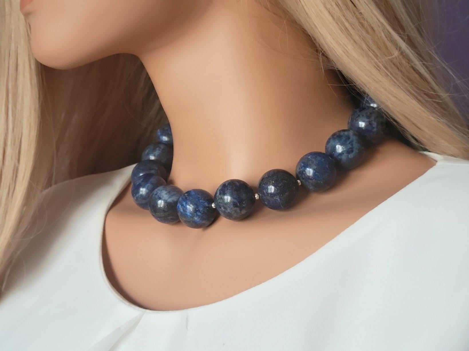 Women's Lapis Lazuli Necklace With Agate Druzy Clasp For Sale