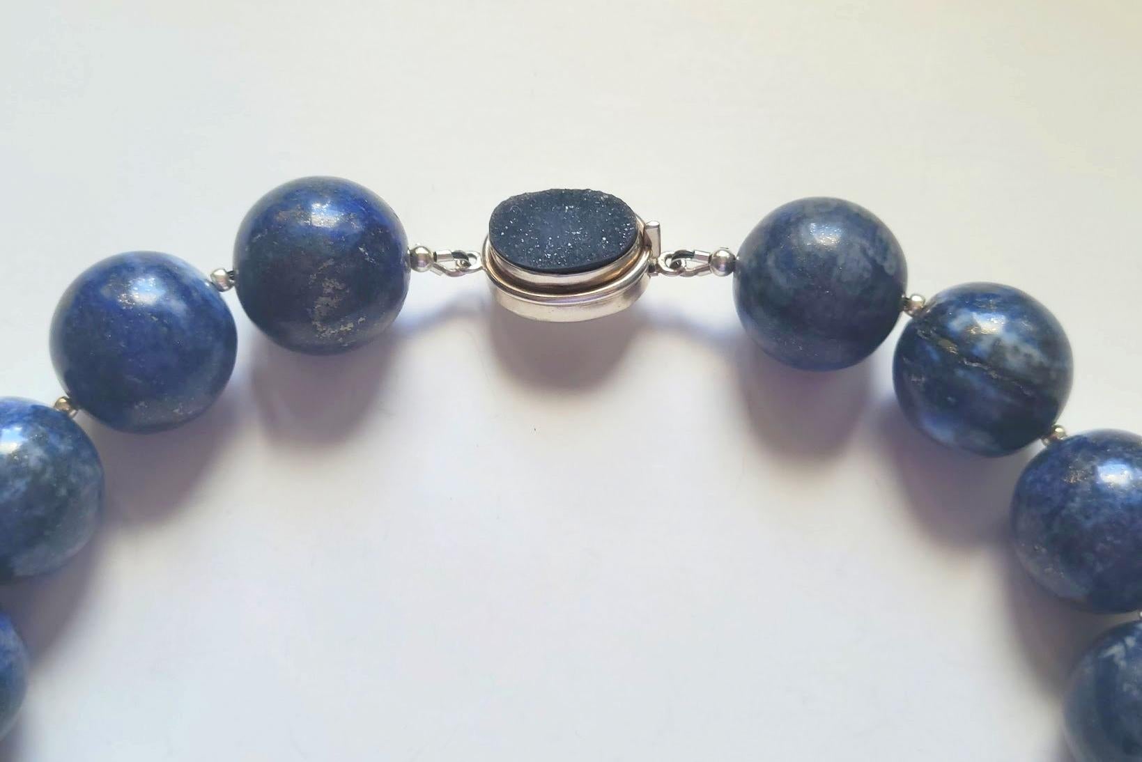 Lapis Lazuli Necklace With Agate Druzy Clasp For Sale 1